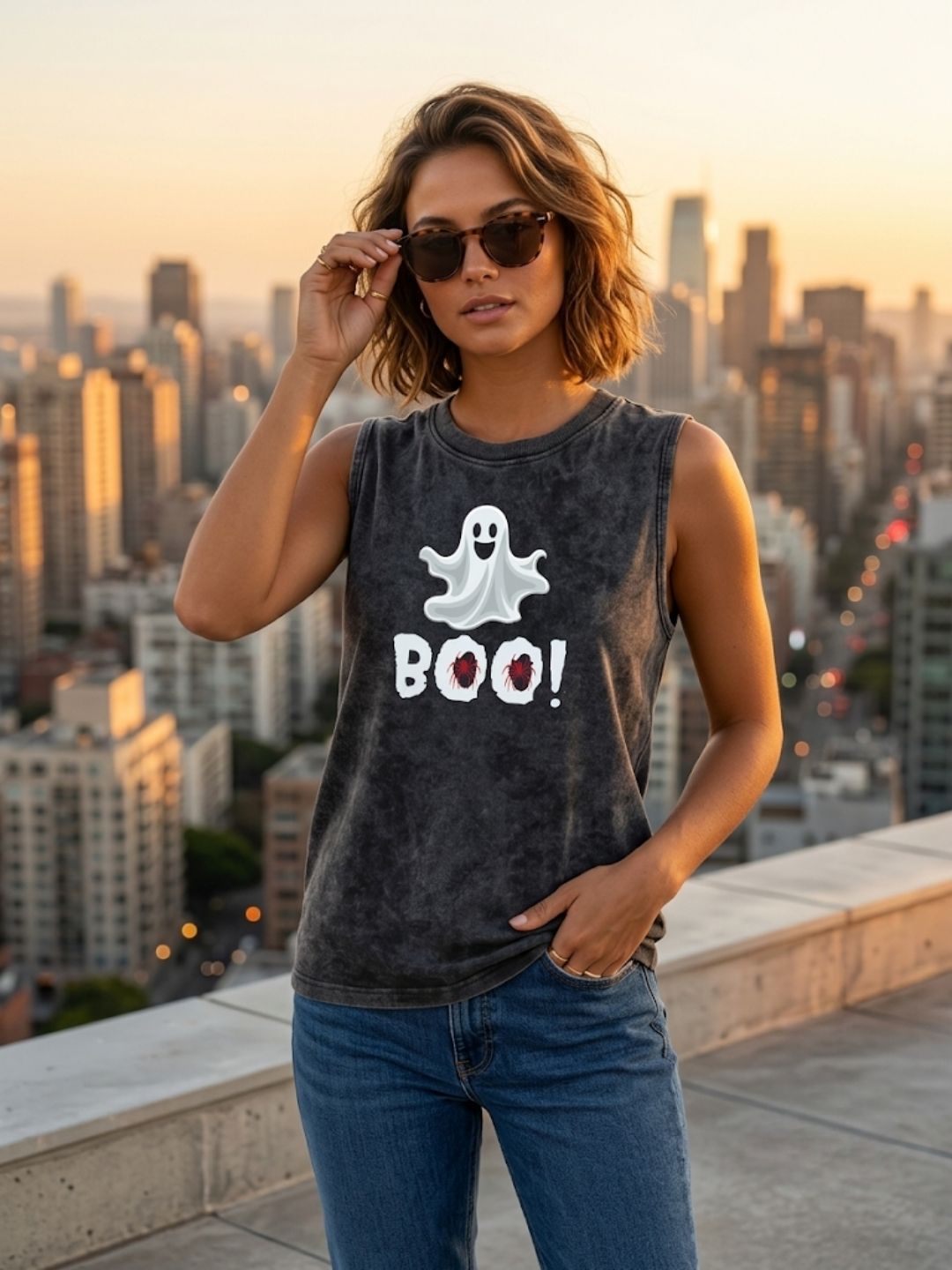 Ghost BOO! Muscle Tank – Women’s Acid Wash Black