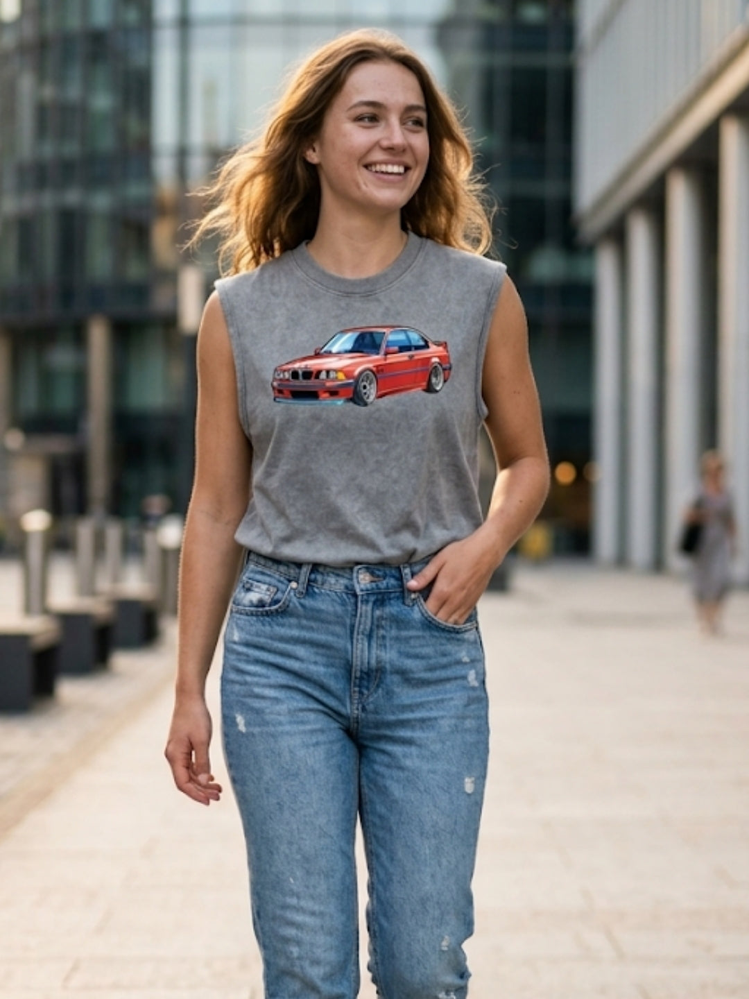 BMW E36 Retro Coupe Muscle Tank – Women’s Acid Wash Grey