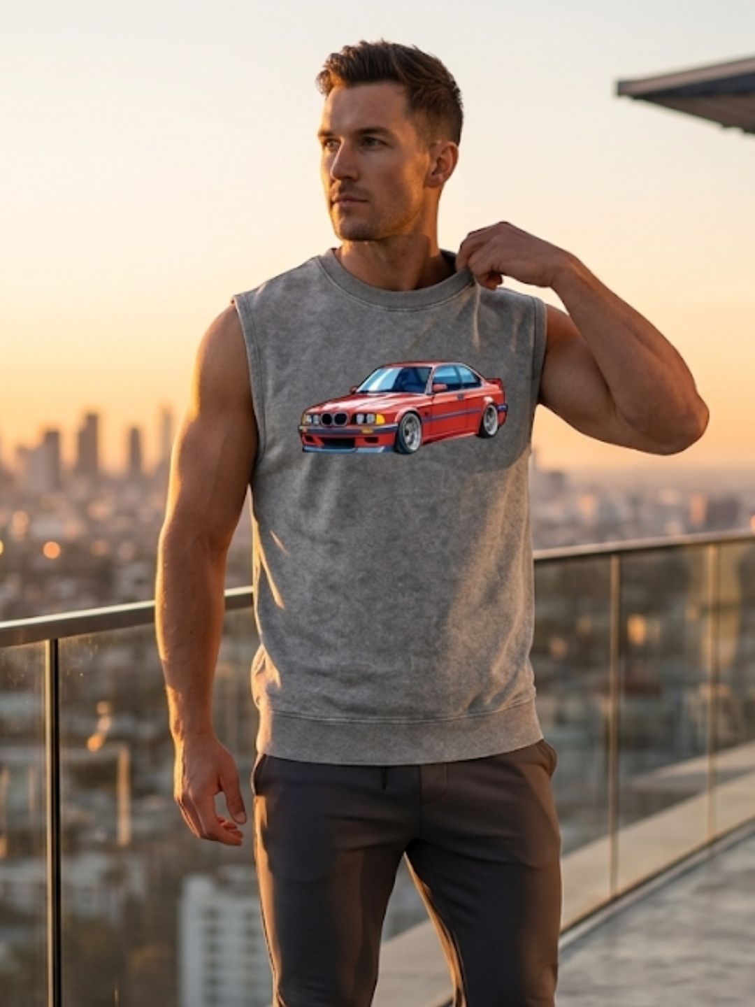 BMW E36 Retro Coupe Muscle Tank – Men’s Acid Wash Grey