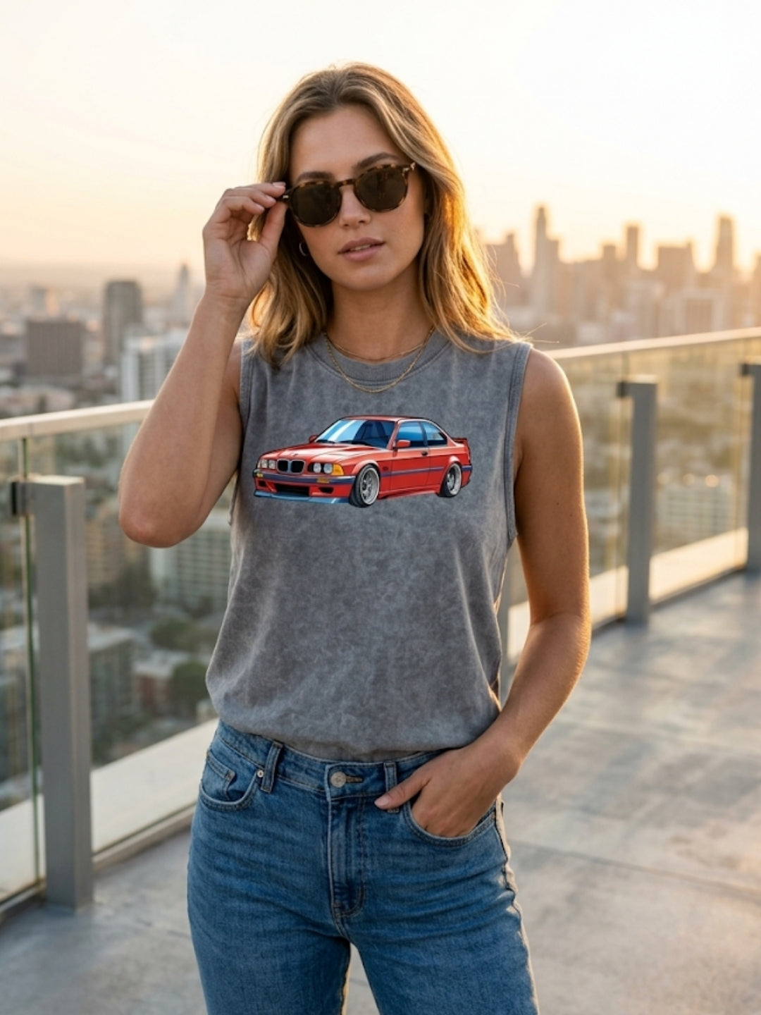 BMW E36 Retro Coupe Muscle Tank – Women’s Acid Wash Grey