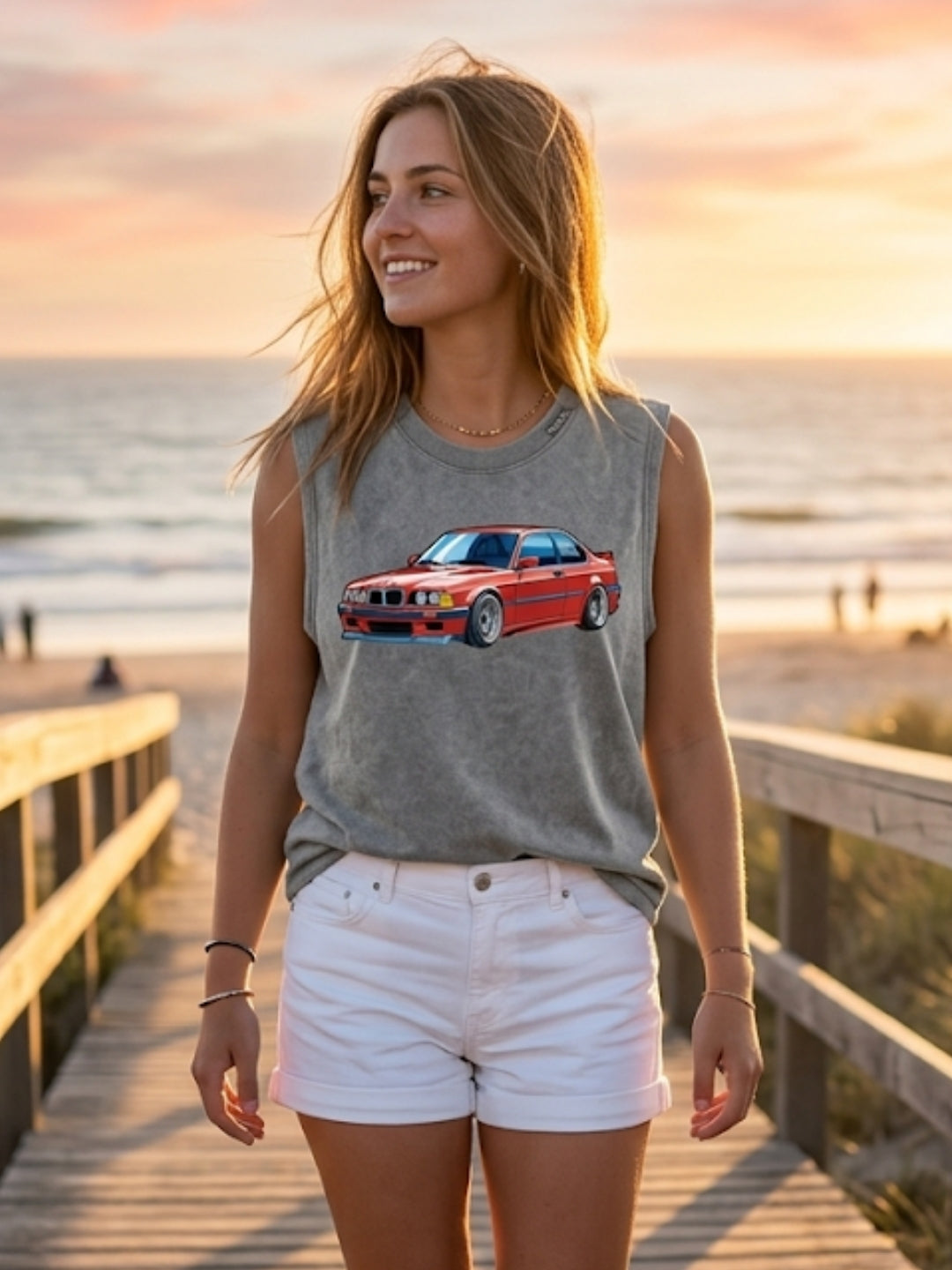 BMW E36 Retro Coupe Muscle Tank – Women’s Acid Wash Grey