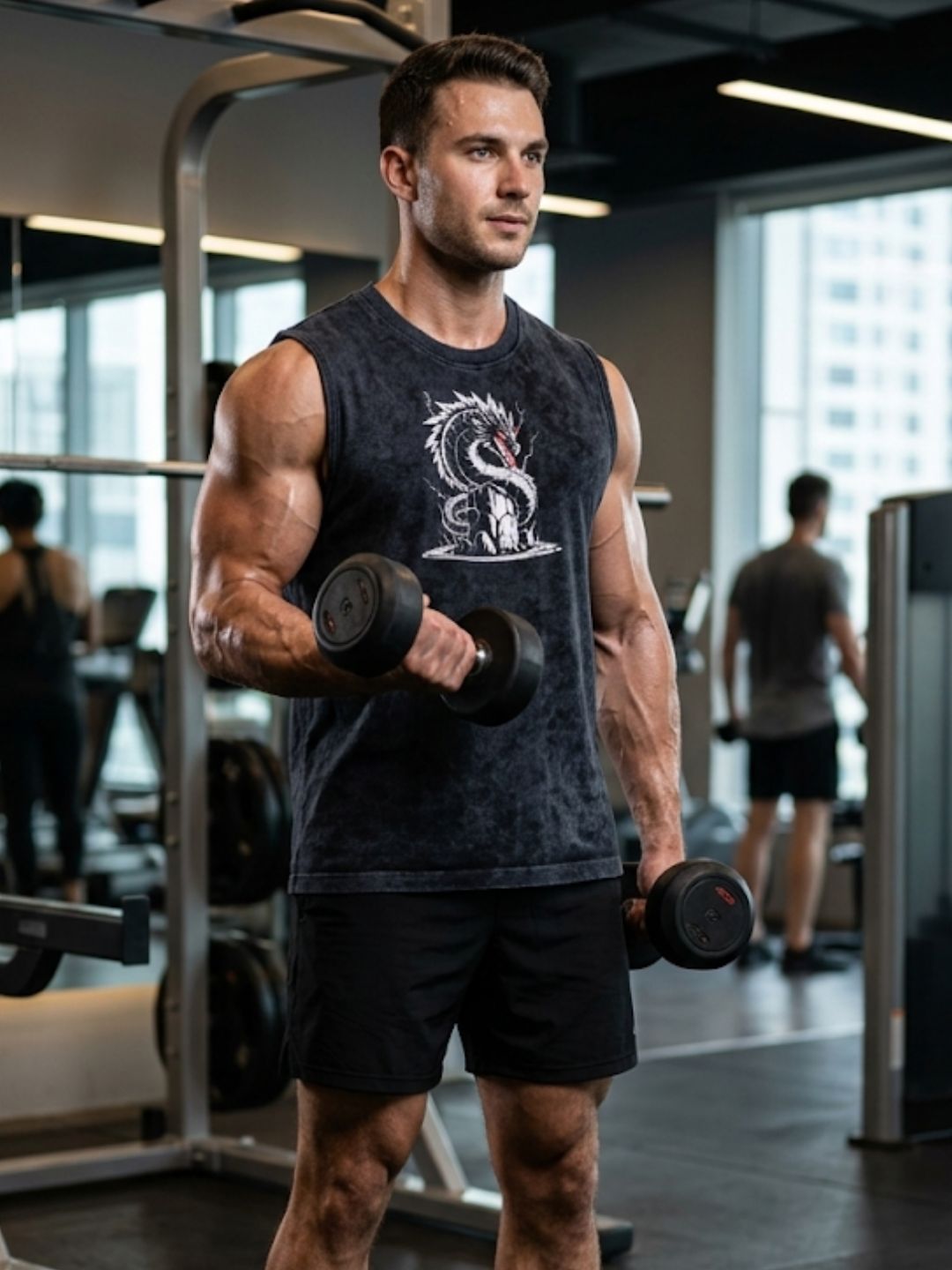 White Storm Dragon Muscle Tank – Acid Wash Black
