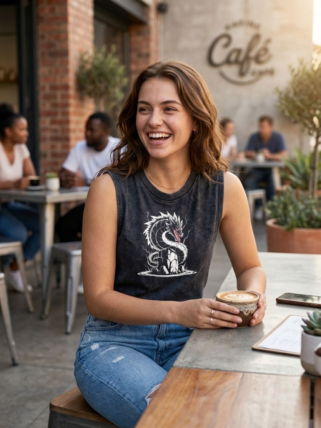 White Storm Dragon Muscle Tank – Women’s Acid Wash Black