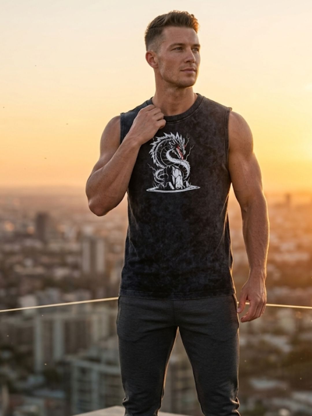 White Storm Dragon Muscle Tank – Acid Wash Black
