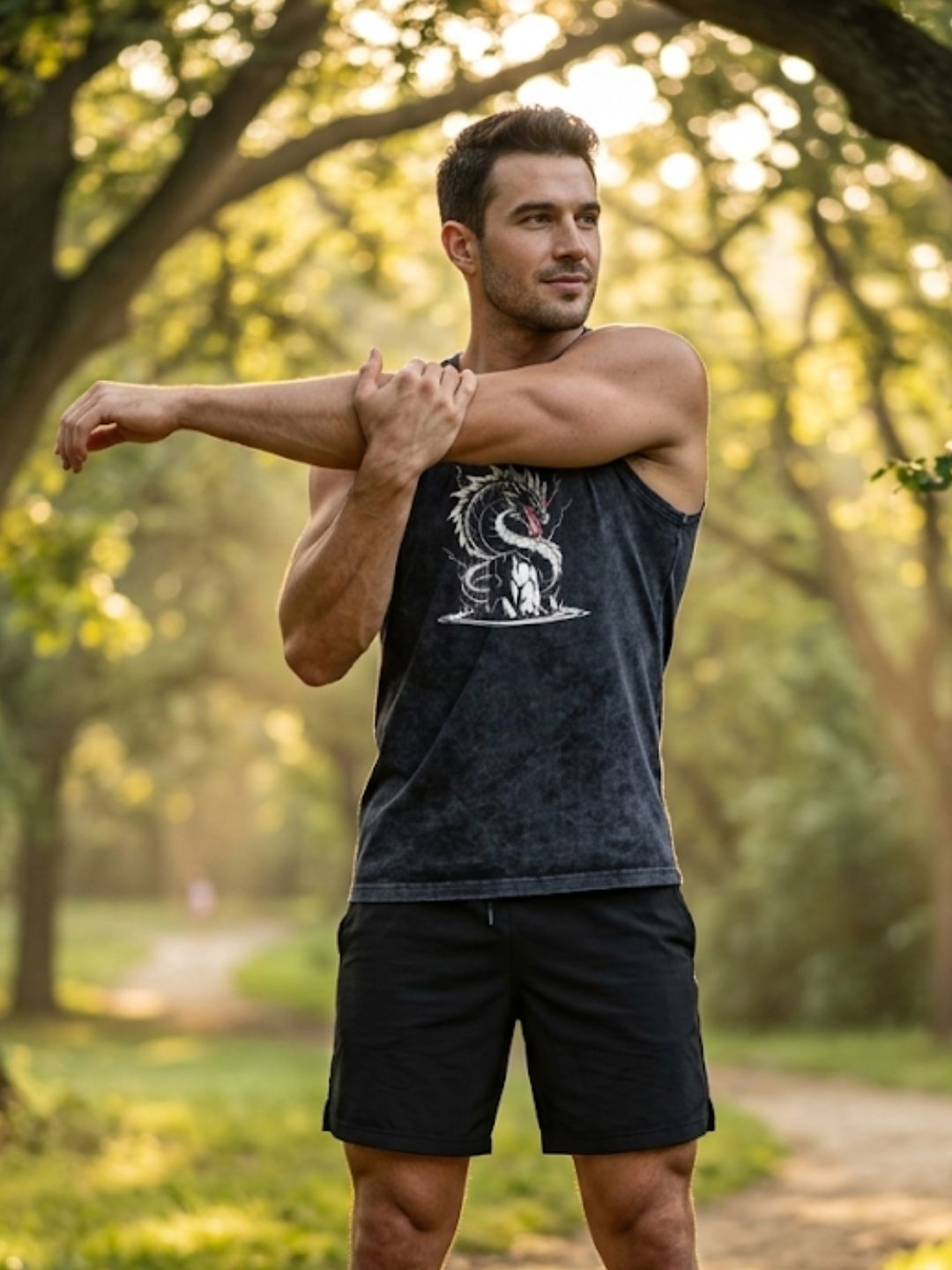 White Storm Dragon Muscle Tank – Acid Wash Black