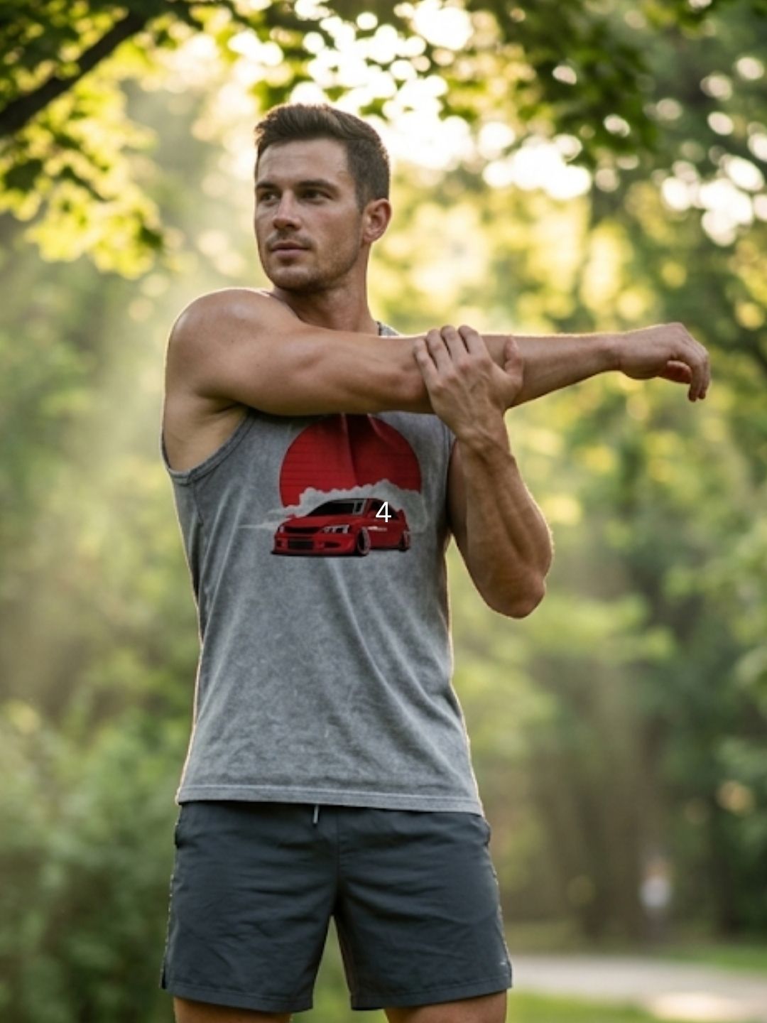 JDM Drift Car Red Sun Muscle Tank – Men’s Acid Wash Grey