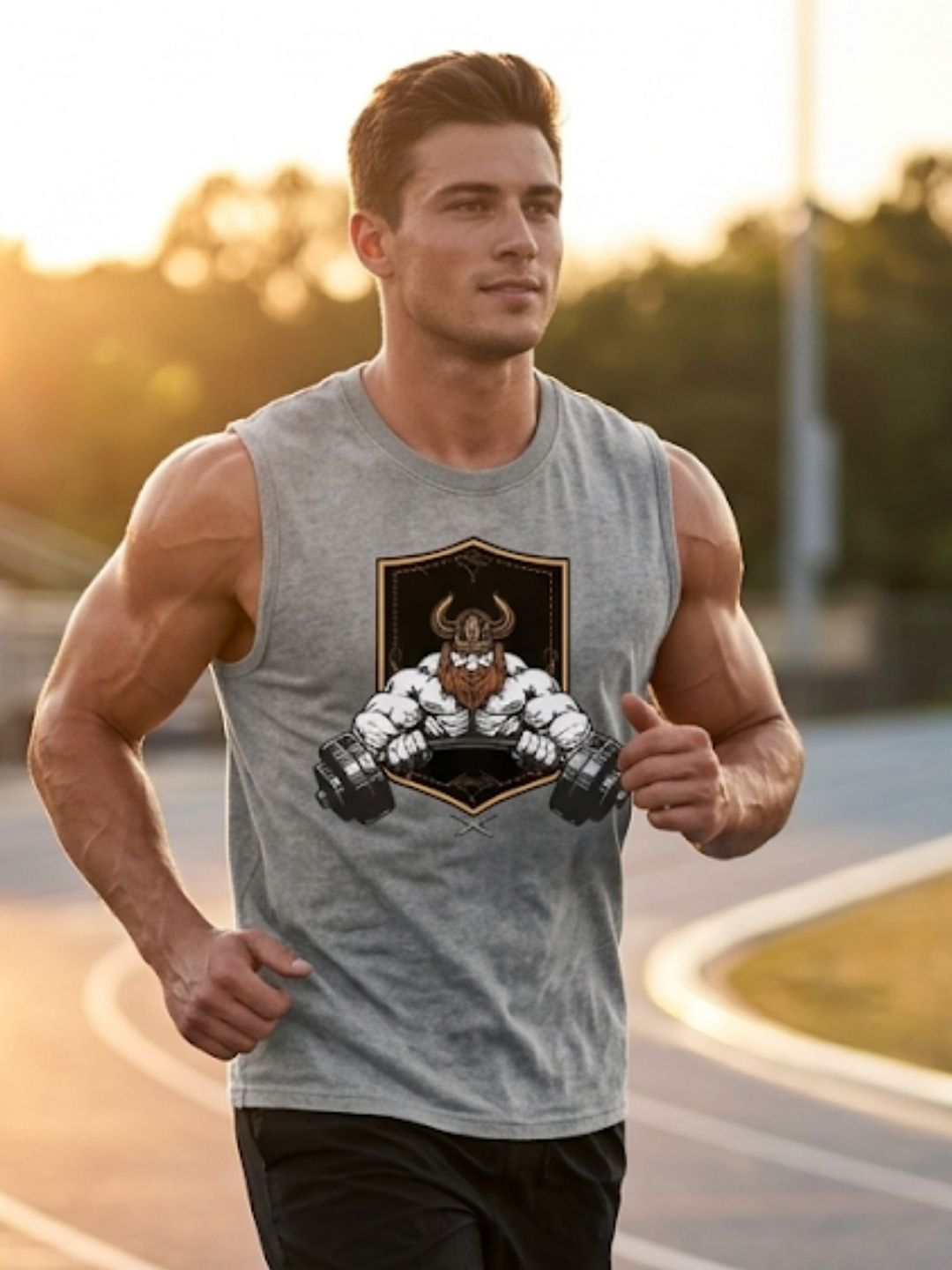 Viking Warrior Dumbbell Muscle Tank – Men’s Acid Wash Grey