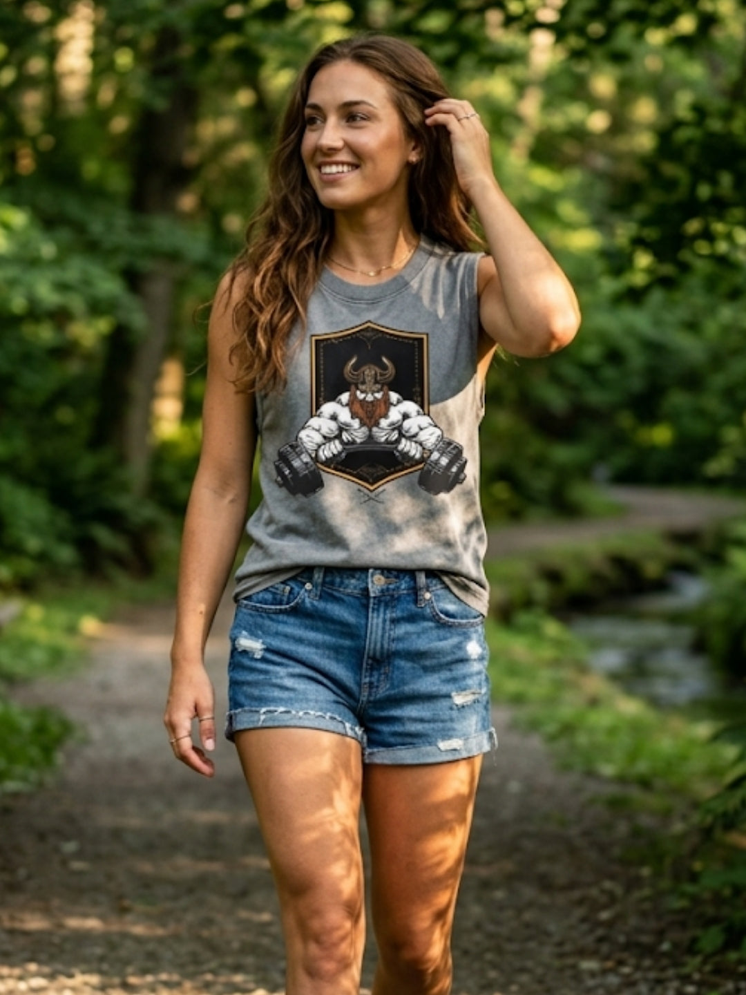 Viking Warrior Dumbbell Muscle Tank – Women’s Acid Wash Grey