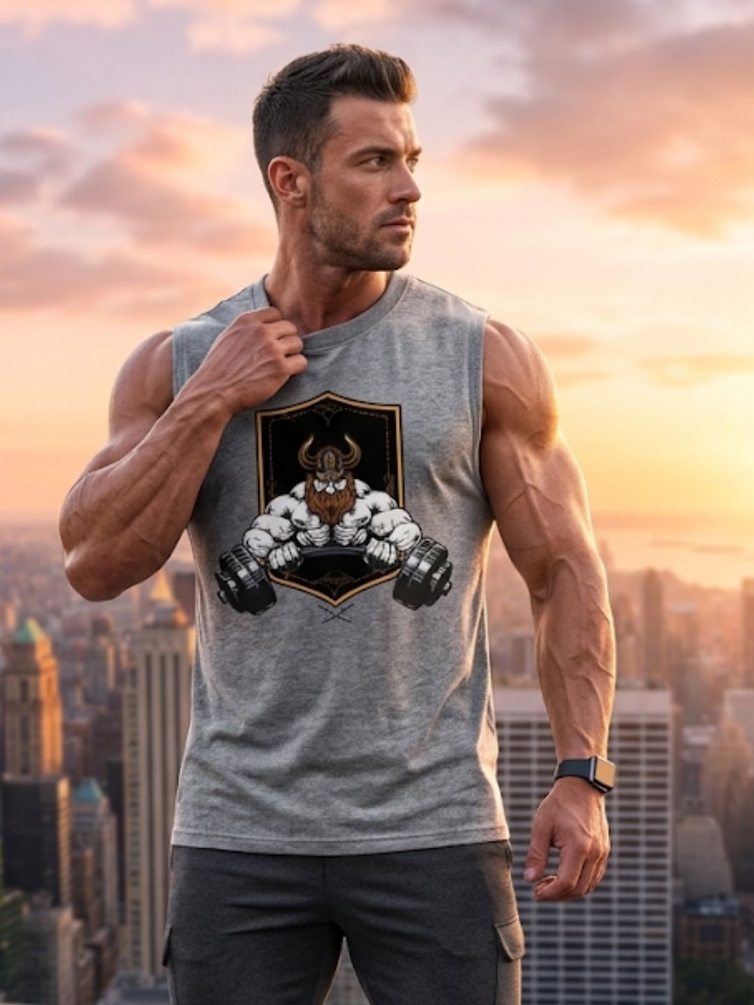 Viking Warrior Dumbbell Muscle Tank – Men’s Acid Wash Grey