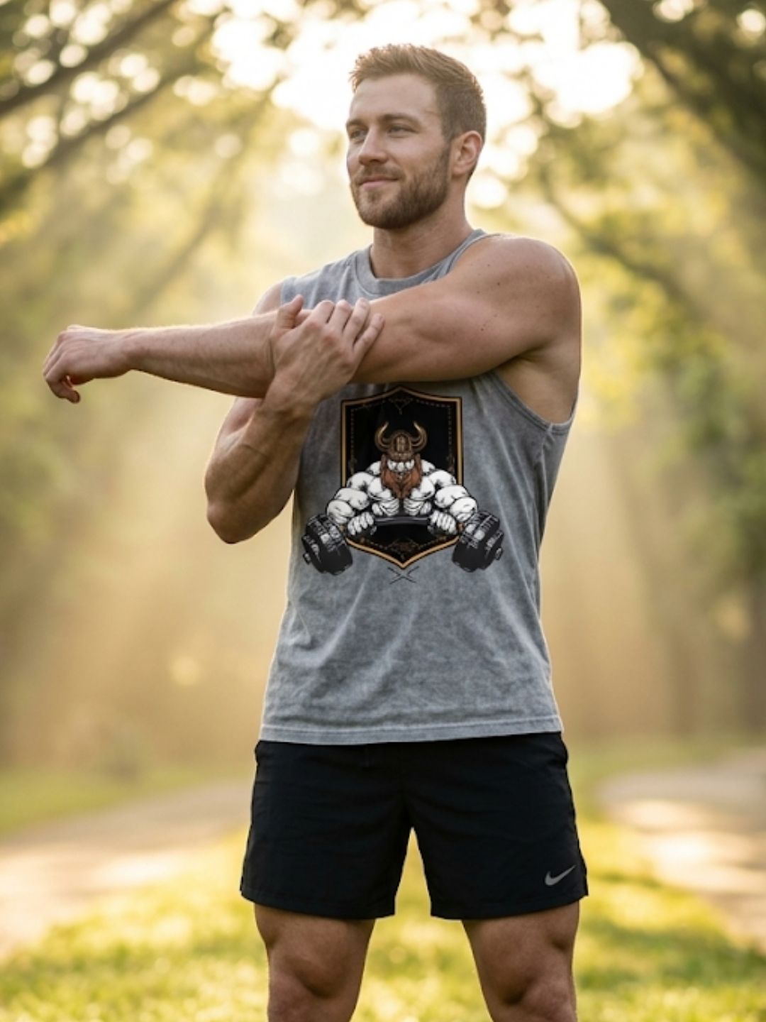 Viking Warrior Dumbbell Muscle Tank – Men’s Acid Wash Grey