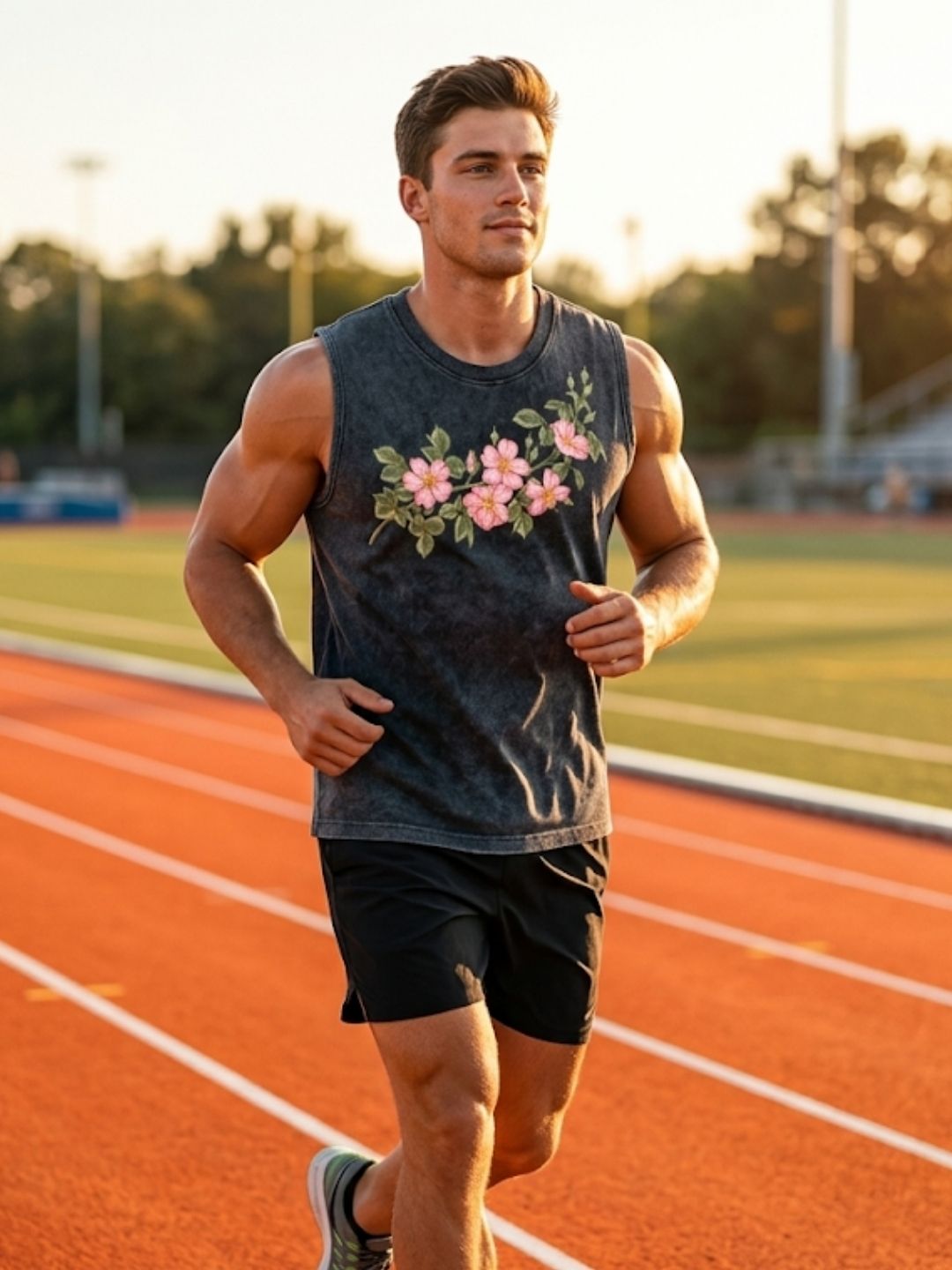 Cherry Blossom Garland Muscle Tank – Acid Wash Black