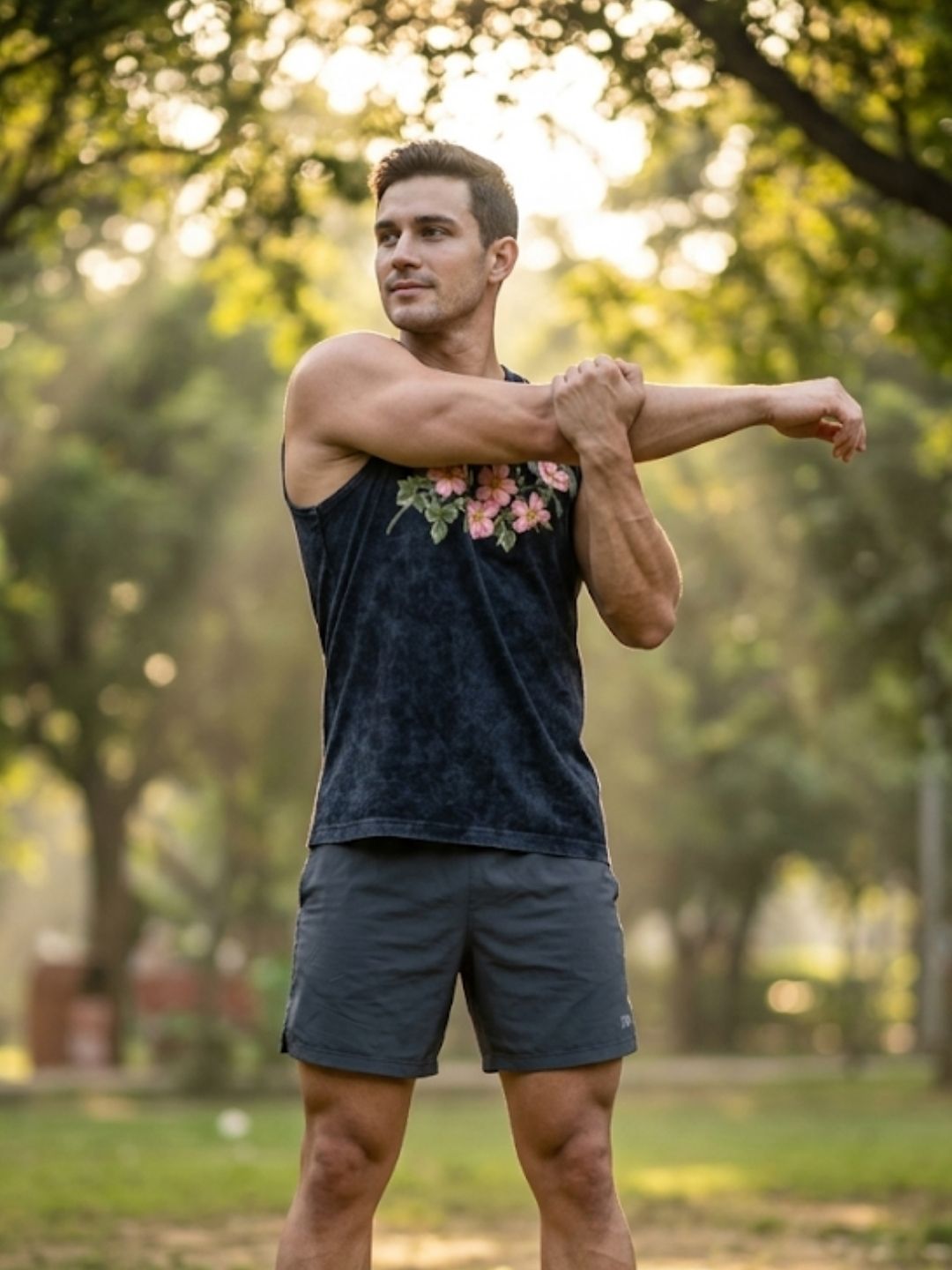 Cherry Blossom Garland Muscle Tank – Acid Wash Black