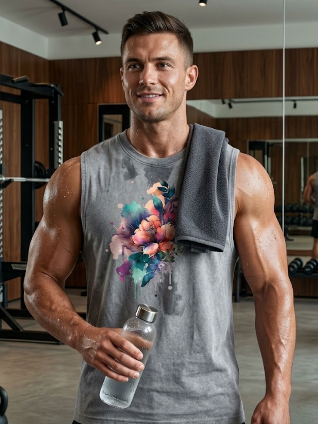 Watercolour Floral Bouquet Muscle Tank – Men’s Acid Wash Grey