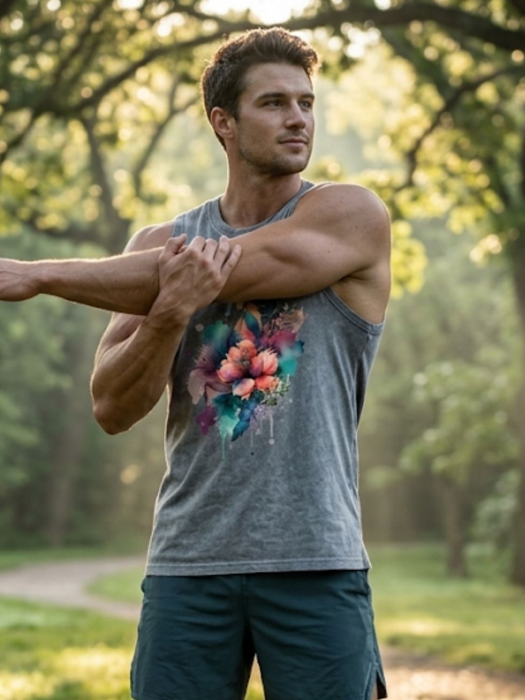 Watercolour Floral Bouquet Muscle Tank – Men’s Acid Wash Grey