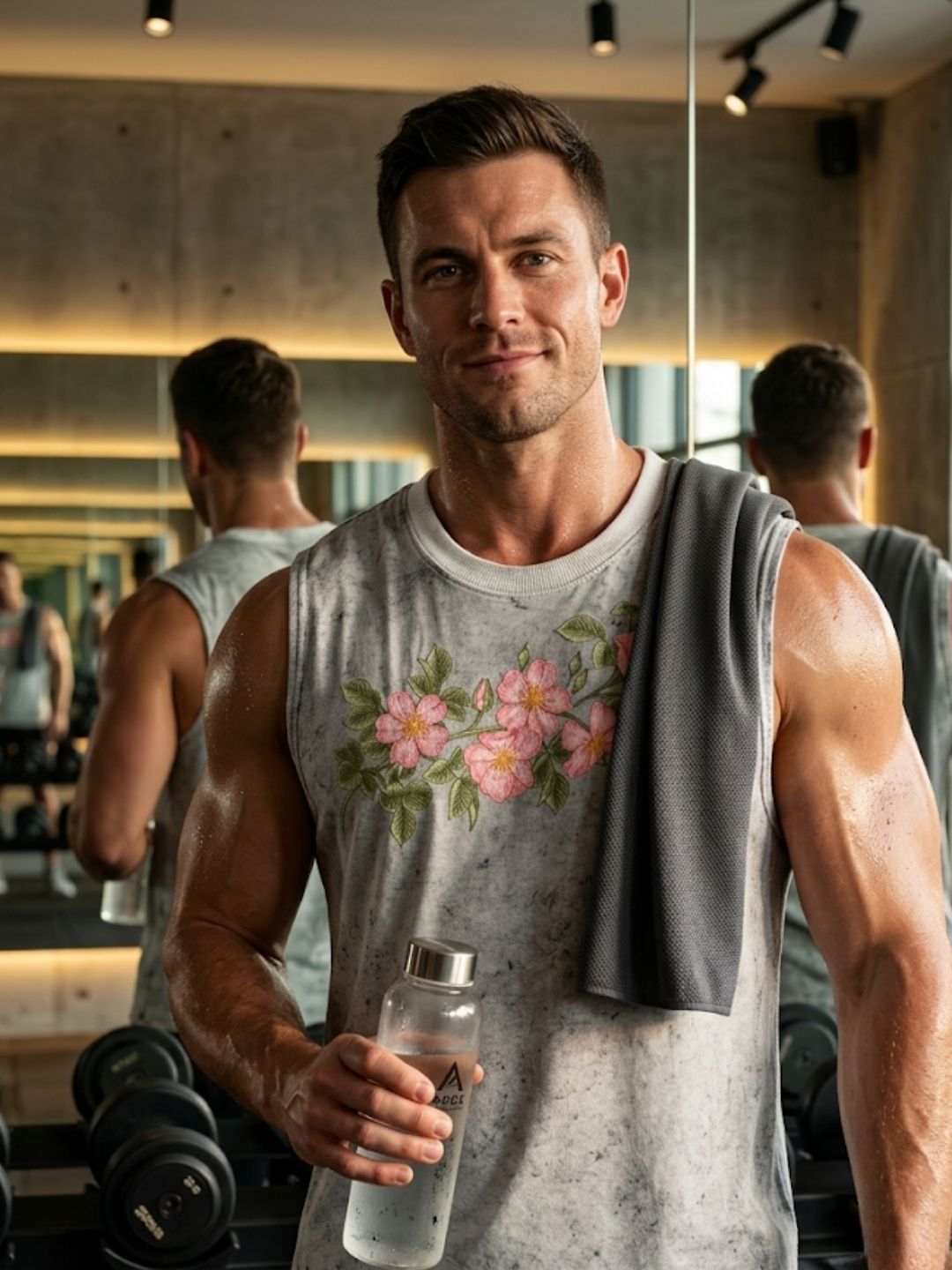 Wild Rose Floral Muscle Tank – Men’s Acid Wash White