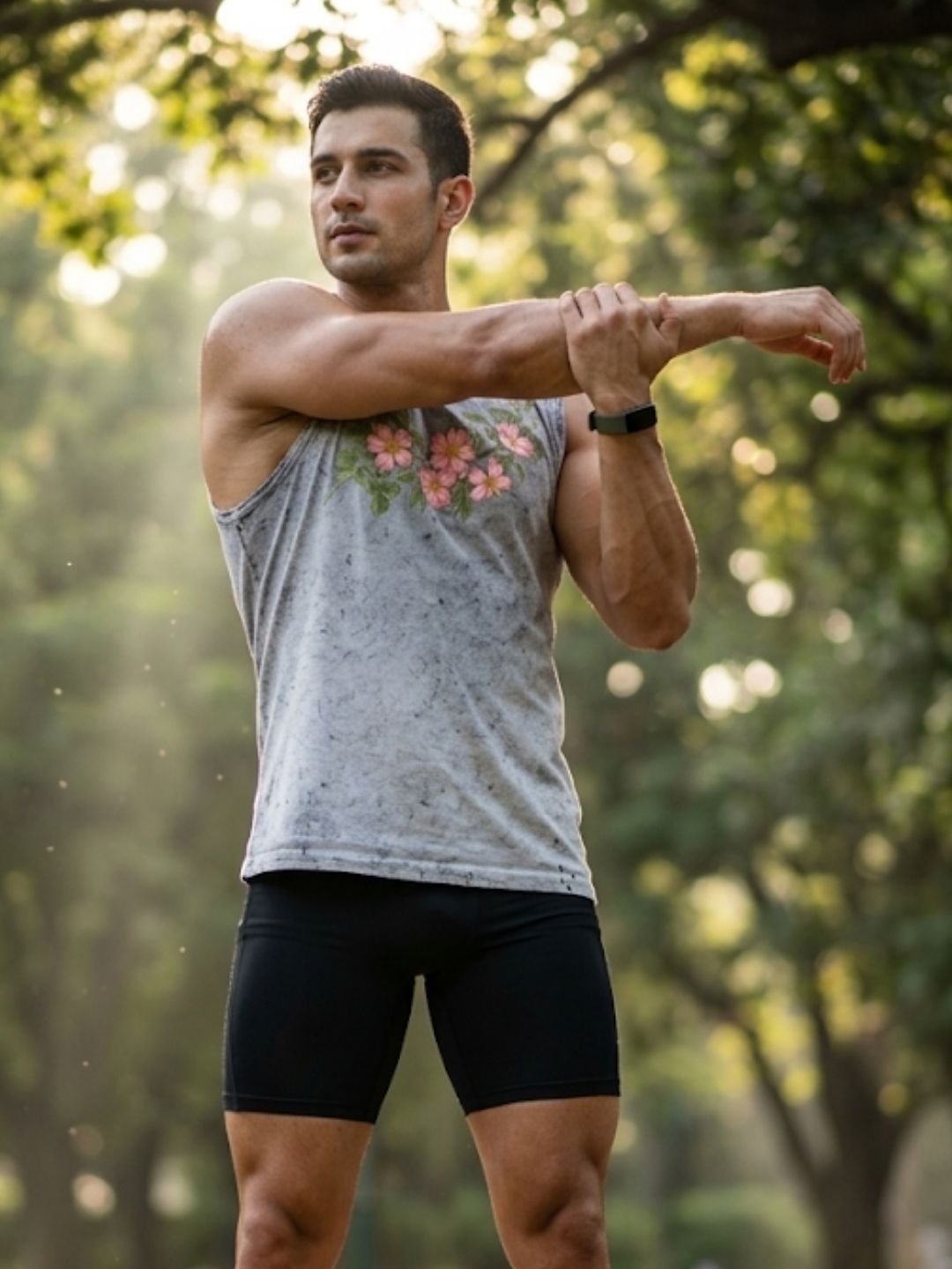 Wild Rose Floral Muscle Tank – Men’s Acid Wash White