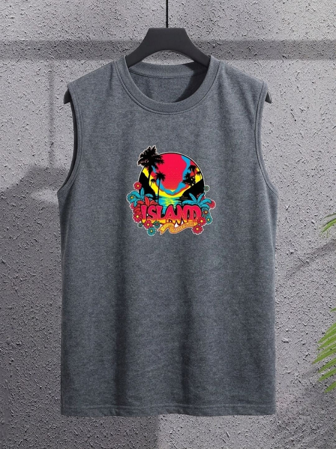 The Modvue Neon Island Graphic Tank - Charcoal