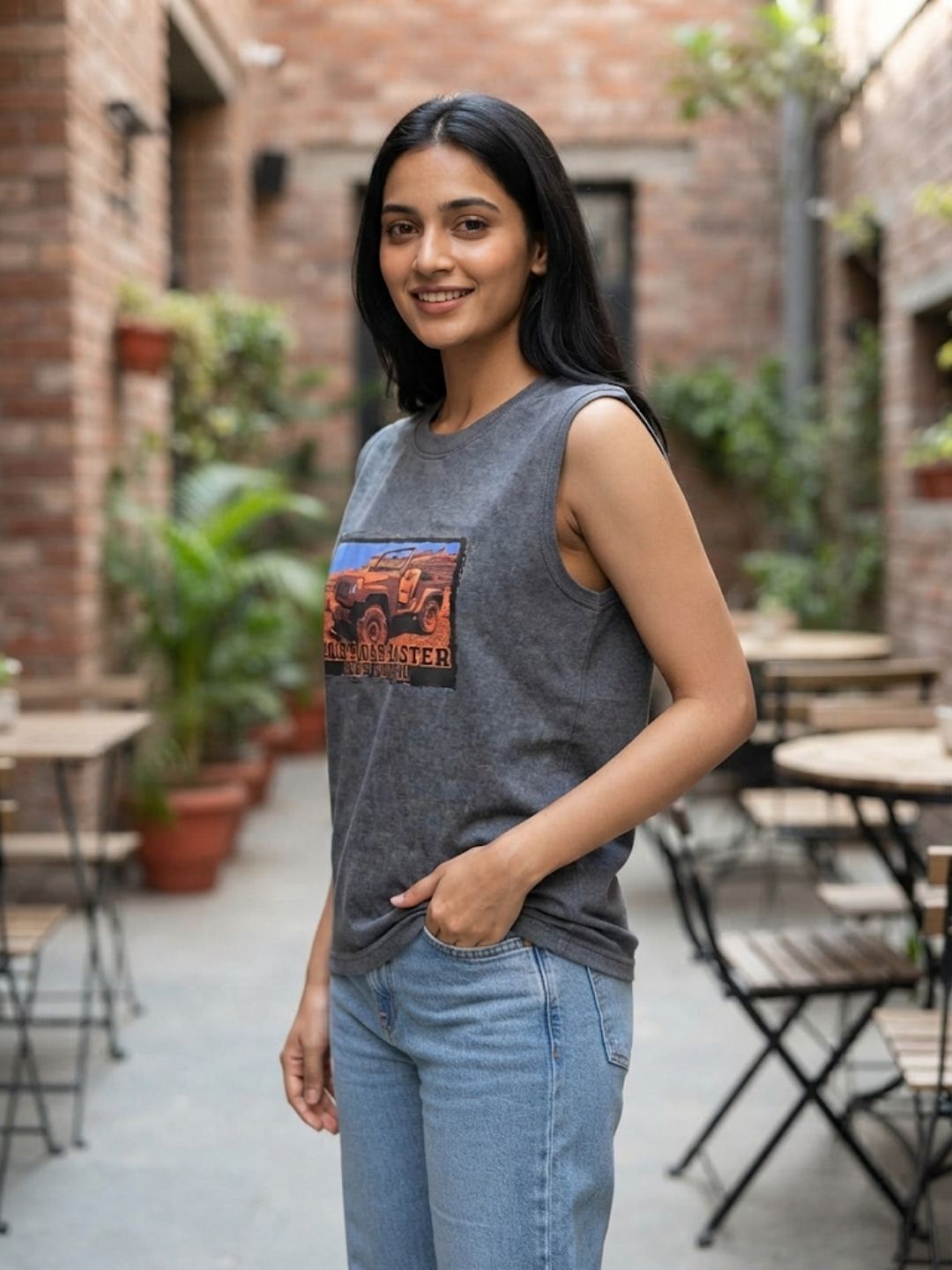 The Modvue Vintage Moab Safari Graphic Tank - Charcoal