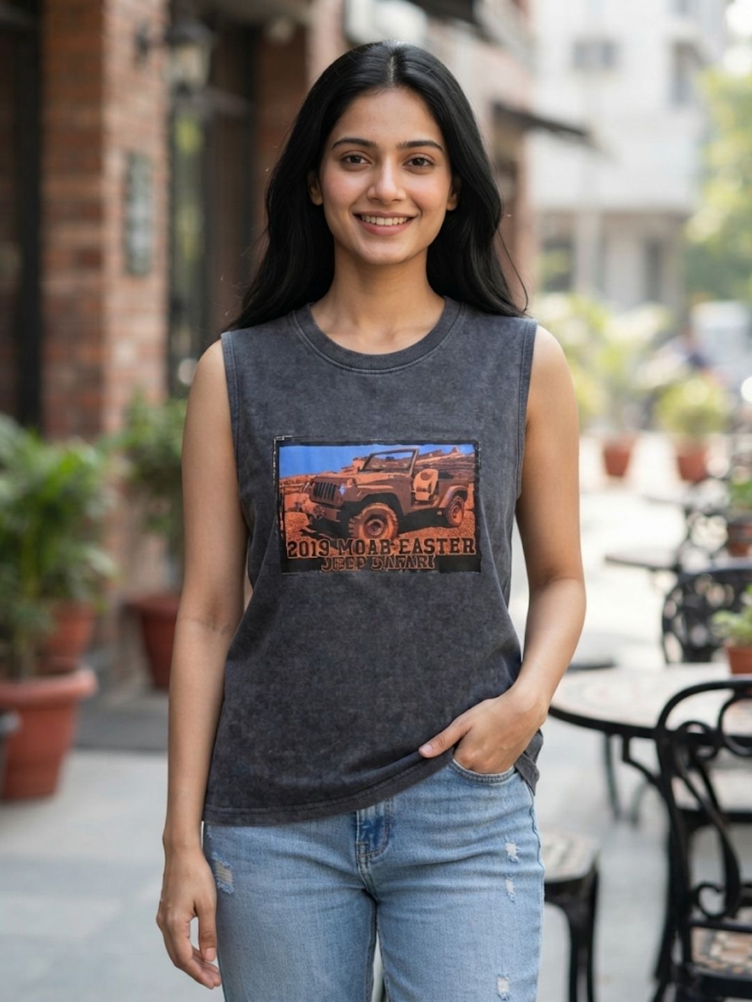 The Modvue Vintage Moab Safari Graphic Tank - Charcoal
