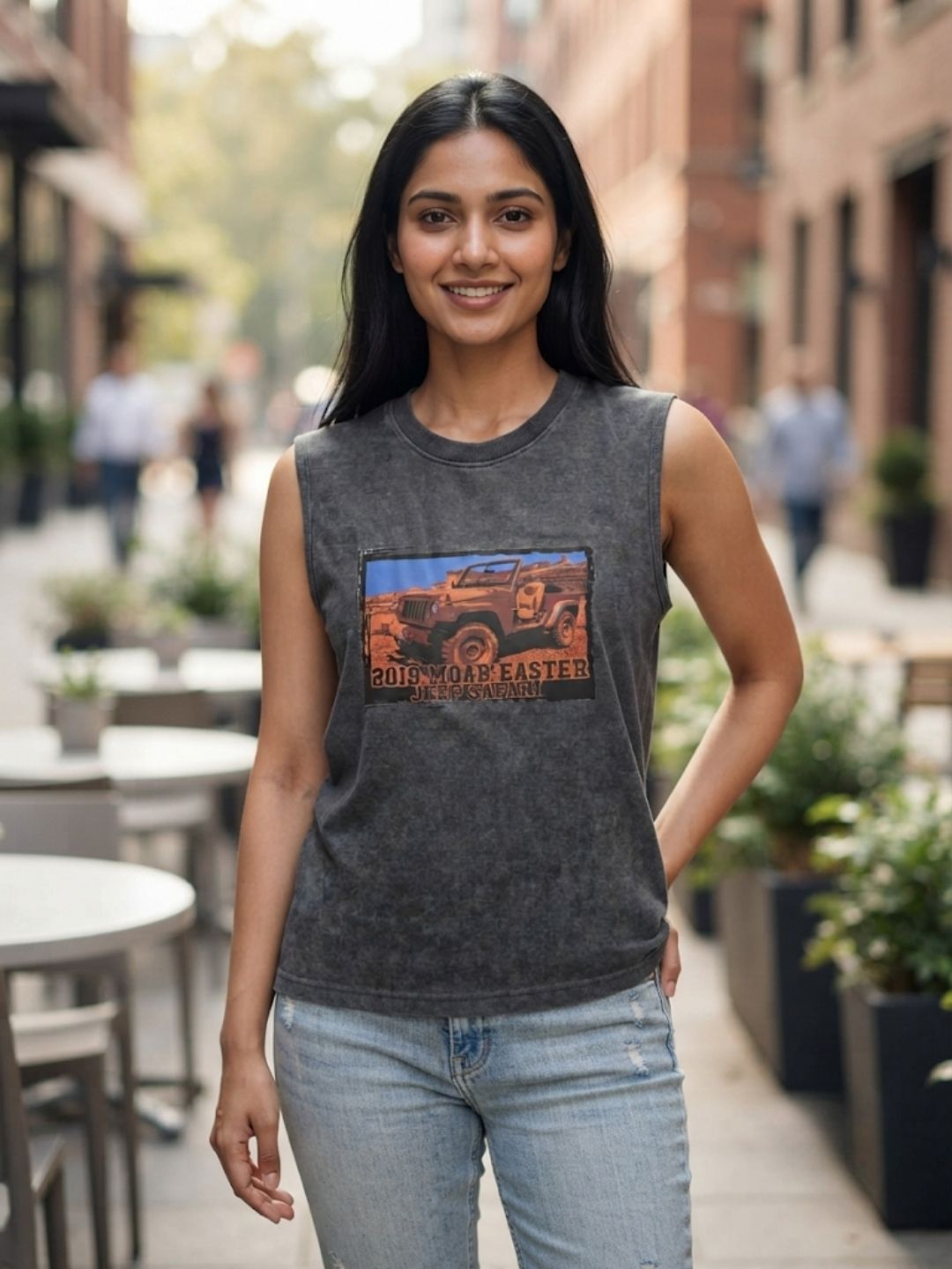 The Modvue Vintage Moab Safari Graphic Tank - Charcoal