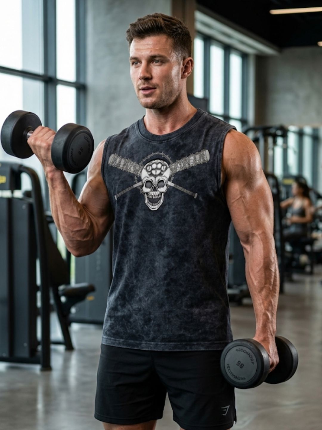 Skull & Crossbats Muscle Tank – Acid Wash Black