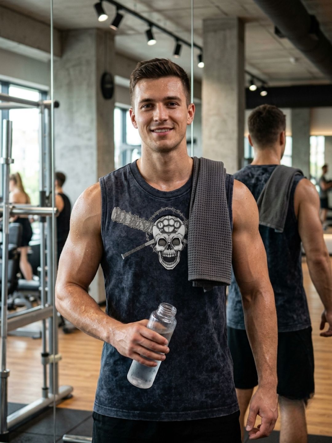 Skull & Crossbats Muscle Tank – Acid Wash Black