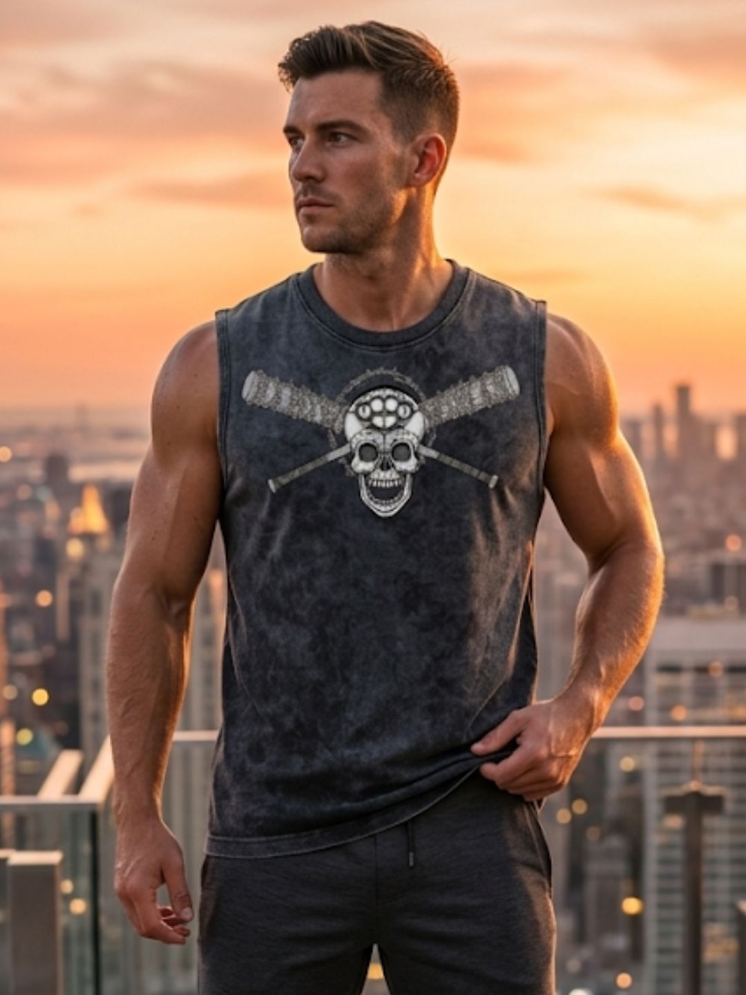 Skull & Crossbats Muscle Tank – Acid Wash Black
