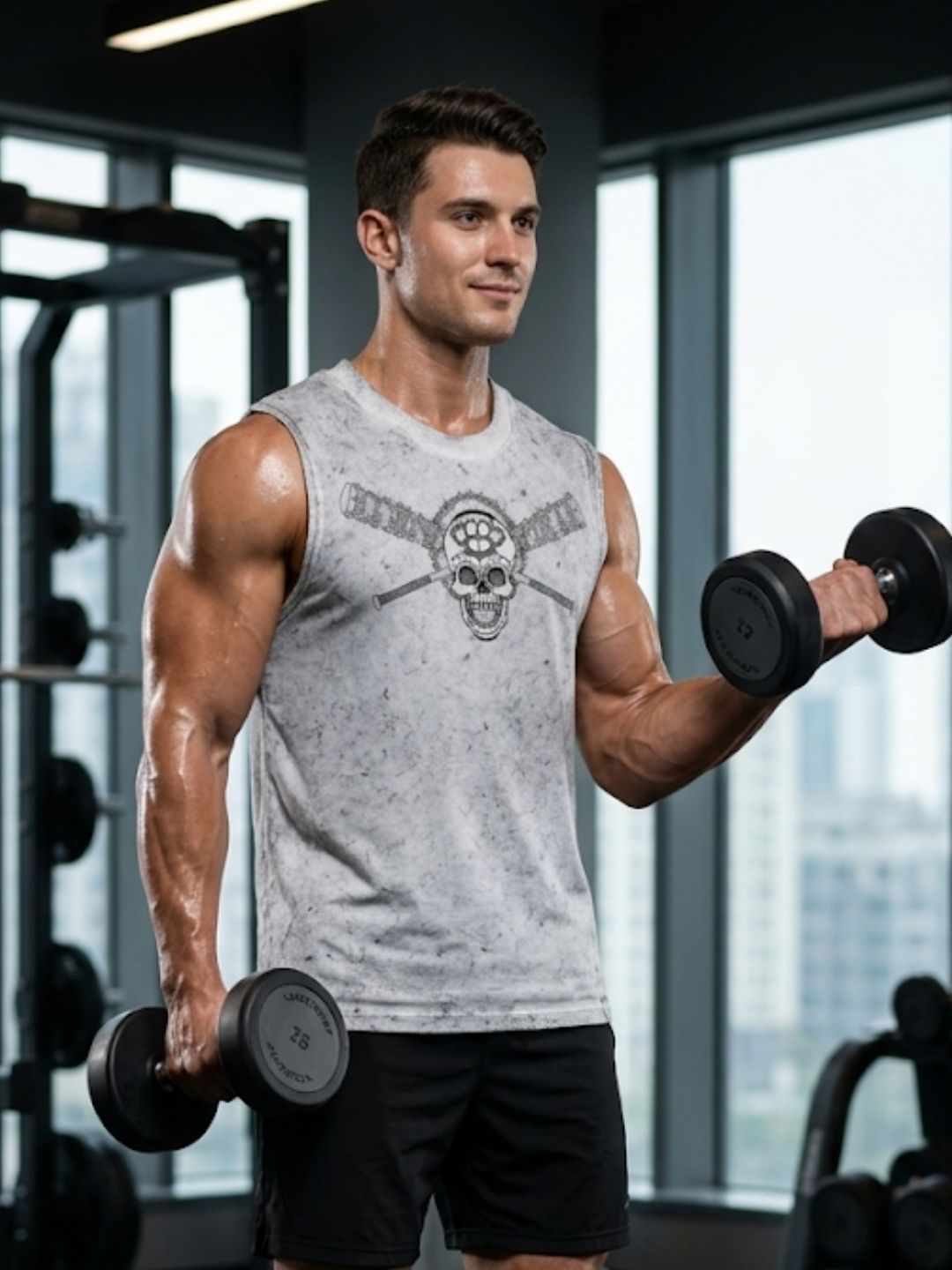 Stay Hard Skull Crossed Bats Muscle Tank – Men’s Acid Wash White