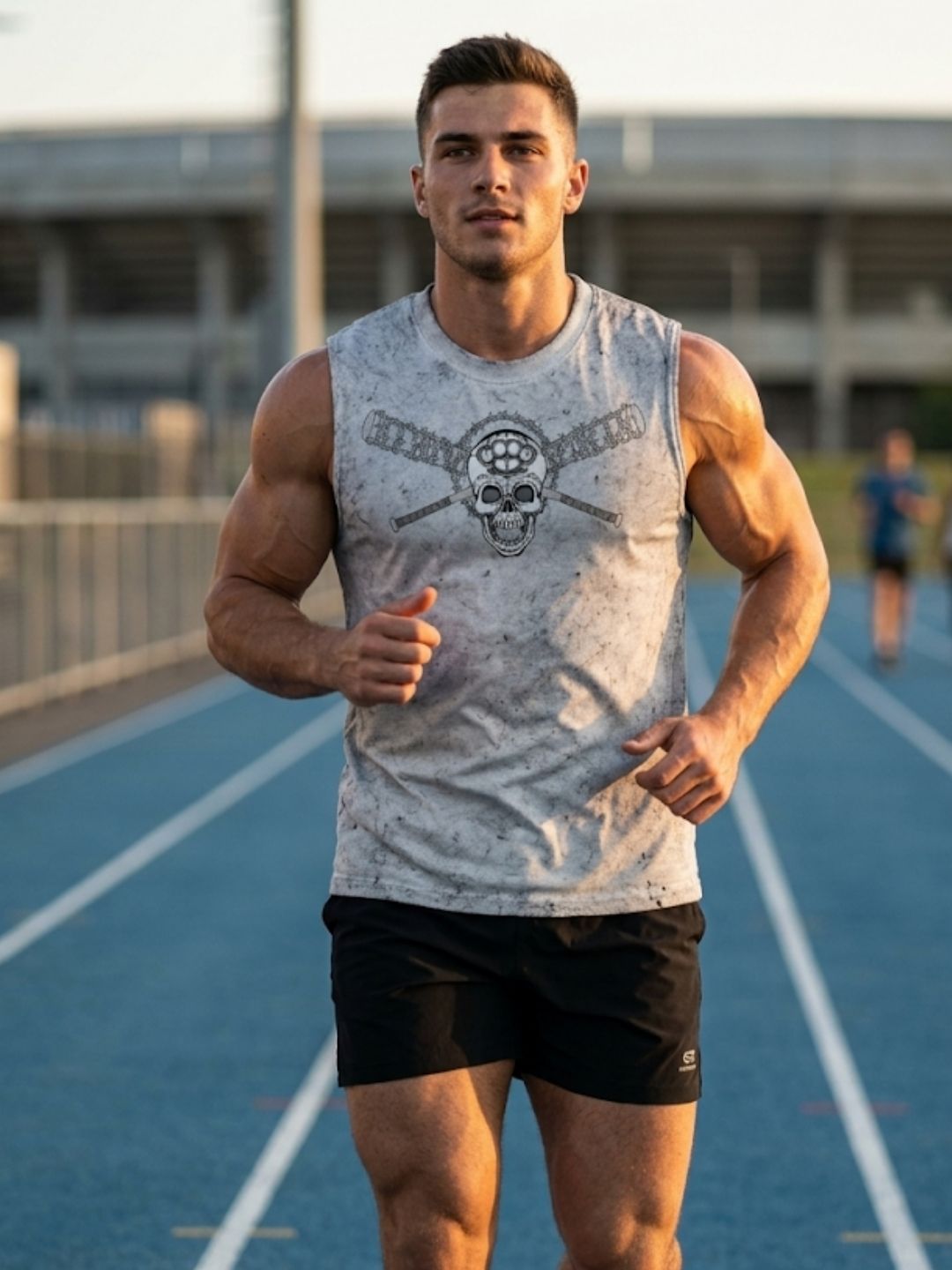 Stay Hard Skull Crossed Bats Muscle Tank – Men’s Acid Wash White