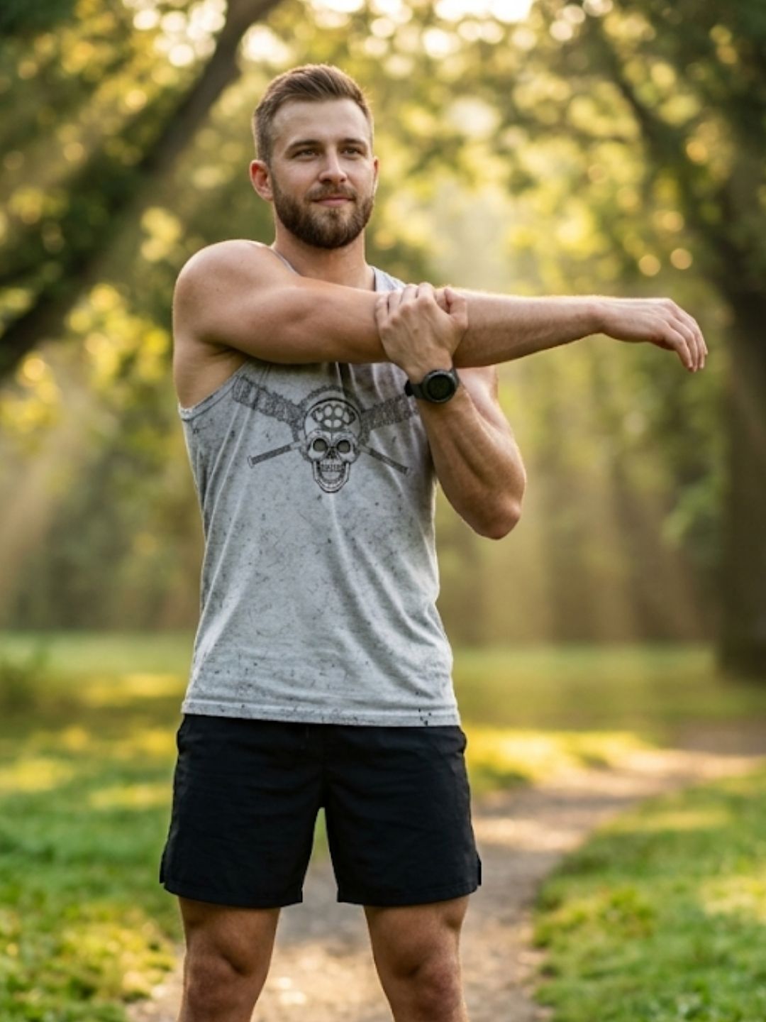 Stay Hard Skull Crossed Bats Muscle Tank – Men’s Acid Wash White