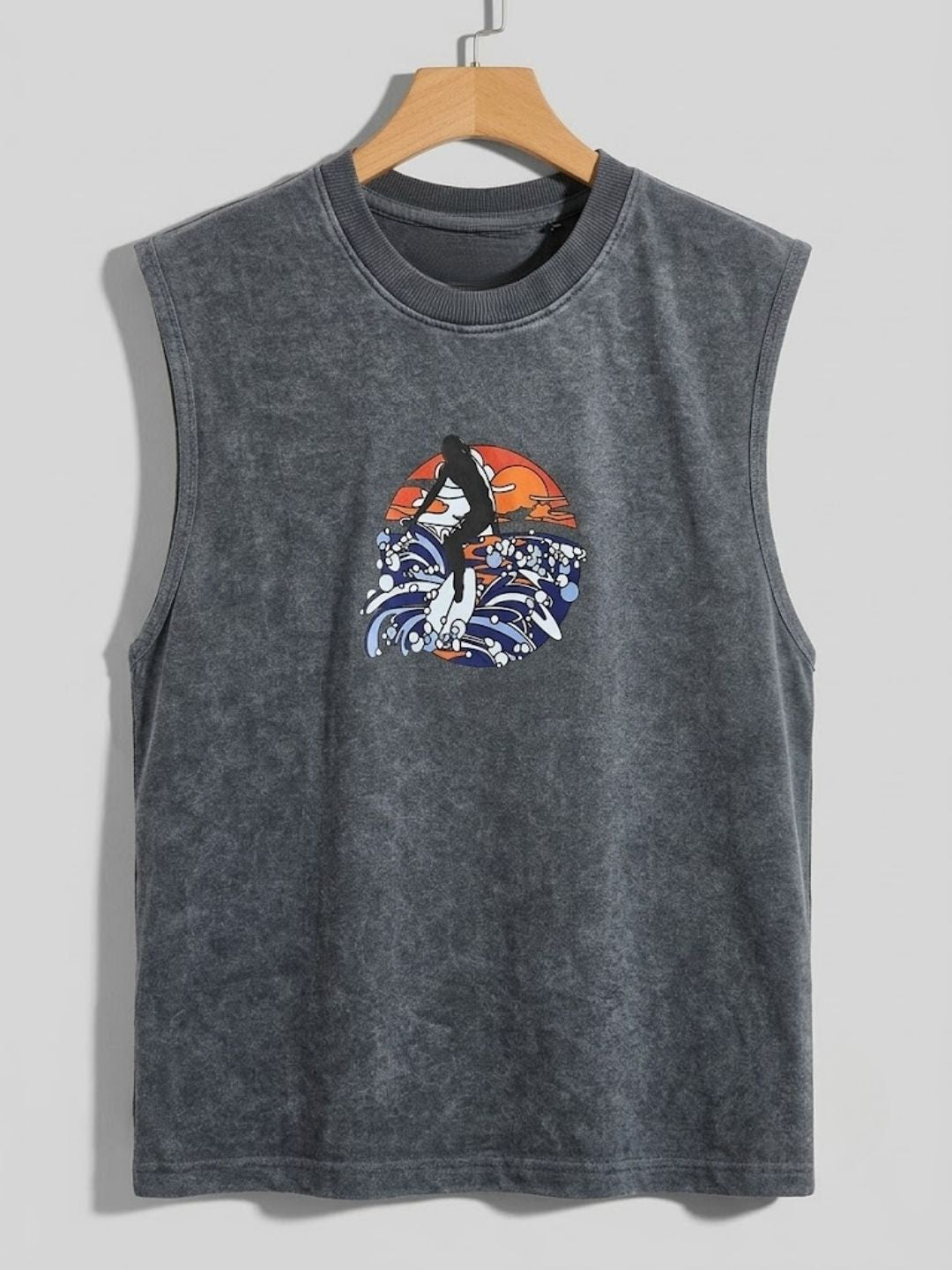 Women's Vintage Surf Sleeveless Tee | Dark Grey | The Modvue