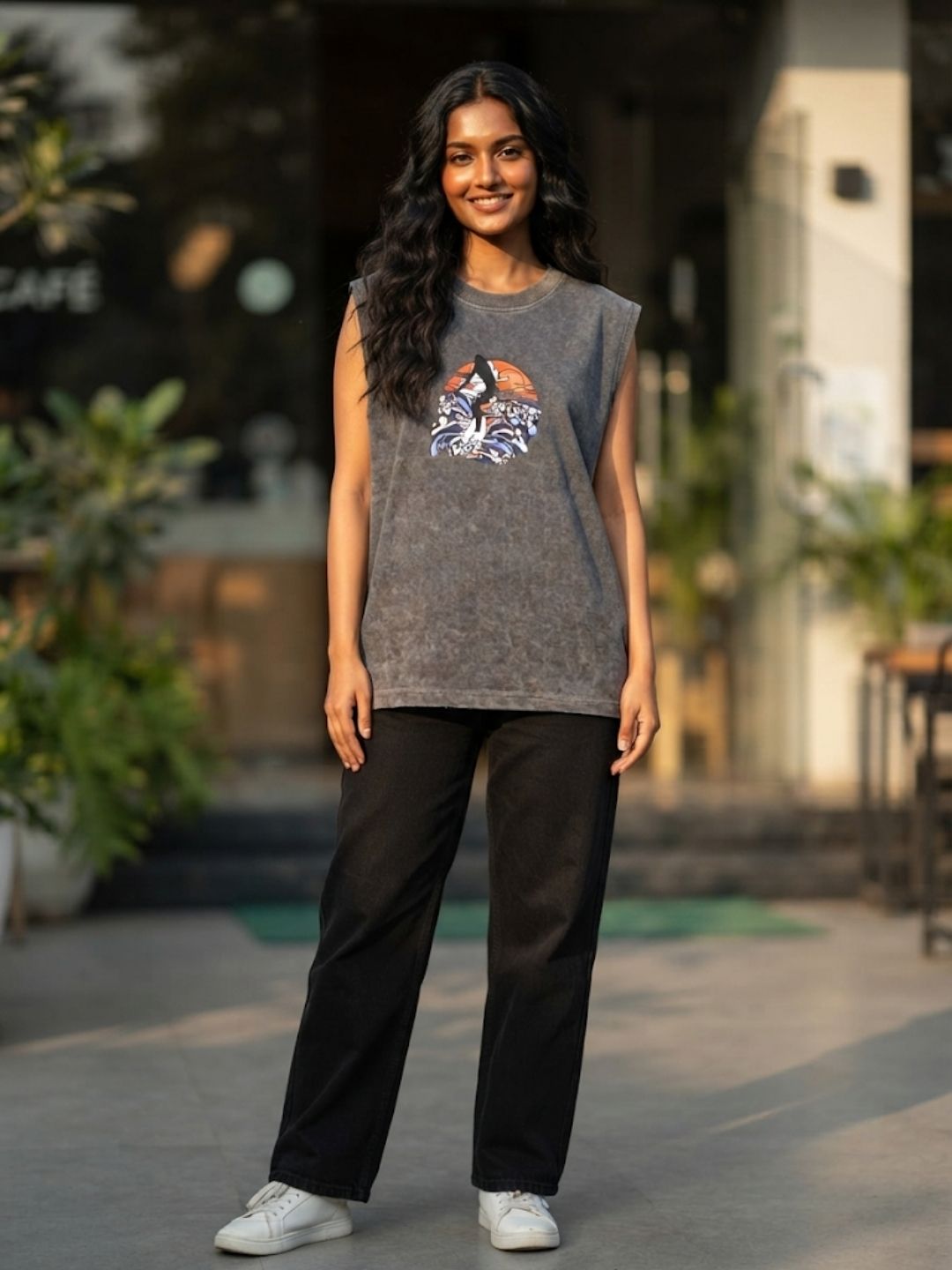 Women's Vintage Surf Sleeveless Tee | Dark Grey | The Modvue