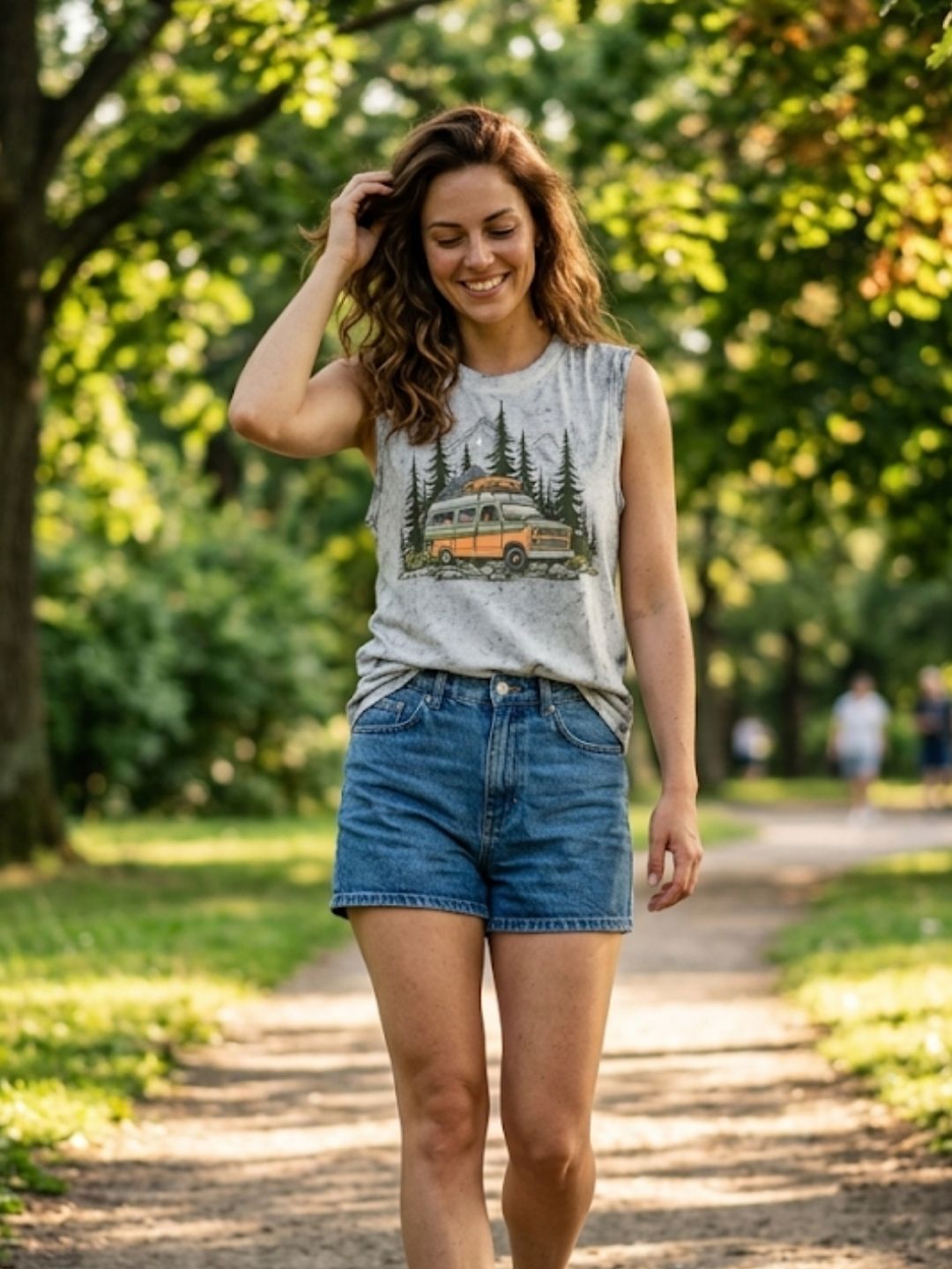 Retro Van Mountain Forest Muscle Tank – Women’s Acid Wash White