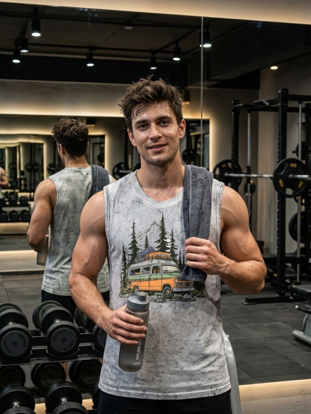 Retro Van Pine Forest Muscle Tank – Men’s Acid Wash White