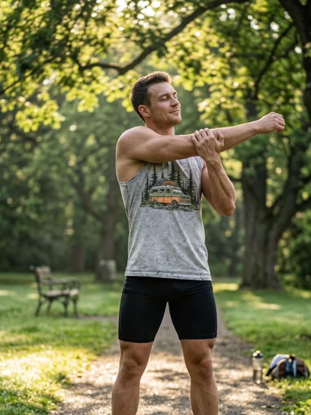 Retro Van Pine Forest Muscle Tank – Men’s Acid Wash White
