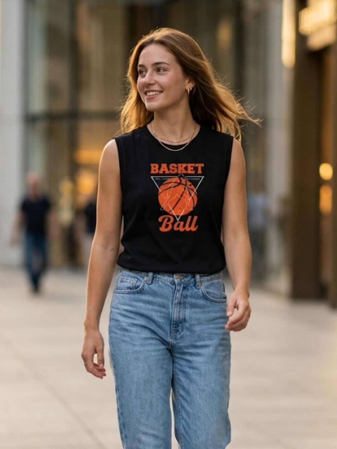 Basketball Retro Triangle Muscle Tank – Women’s Black