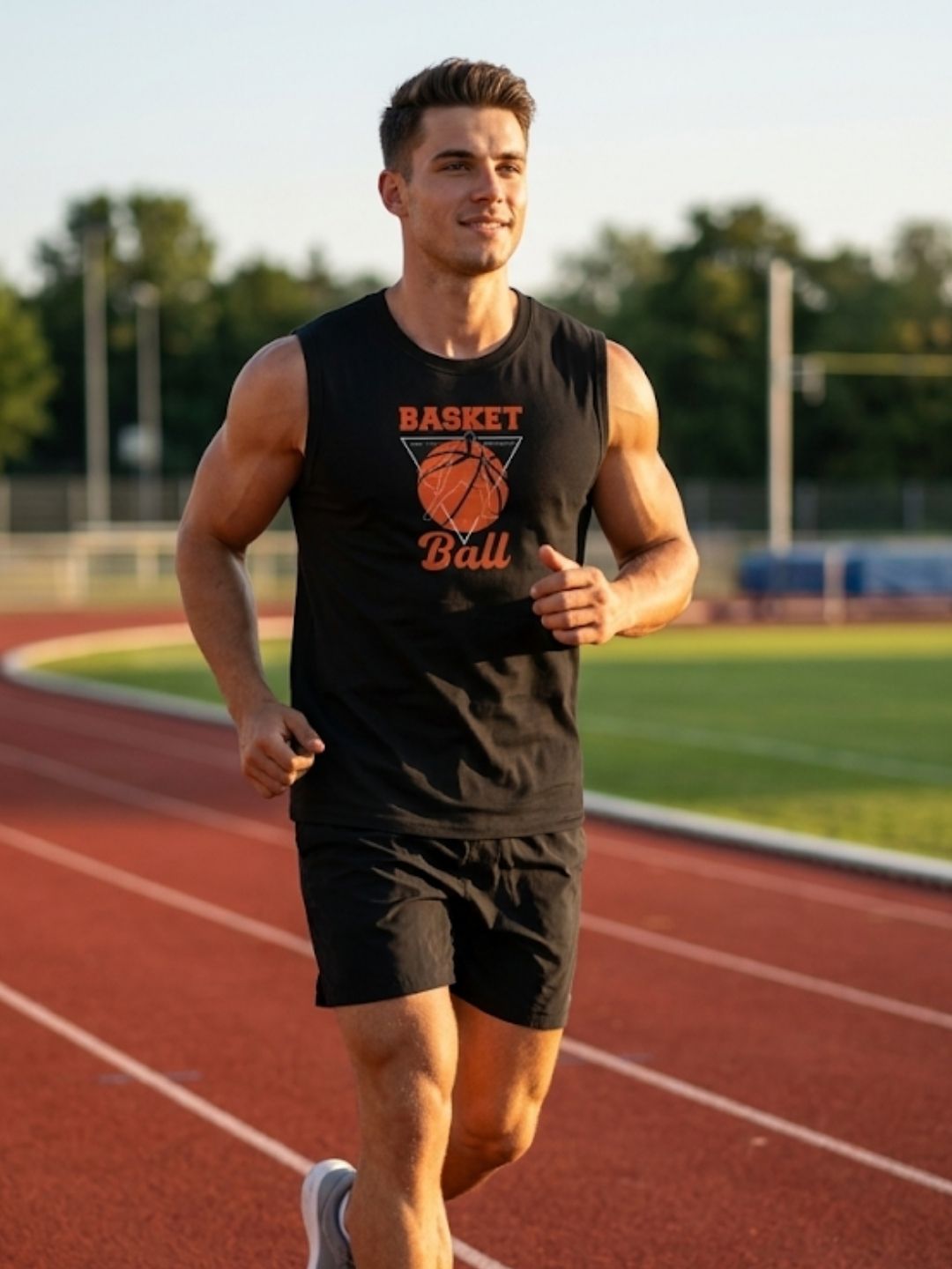 Basketball Retro Triangle Muscle Tank – Black