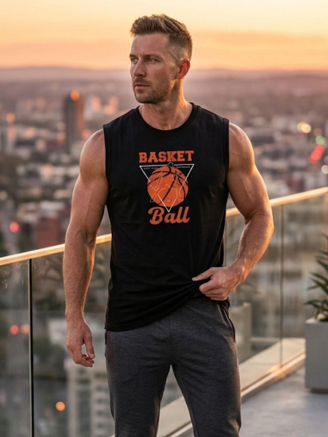 Basketball Retro Triangle Muscle Tank – Black