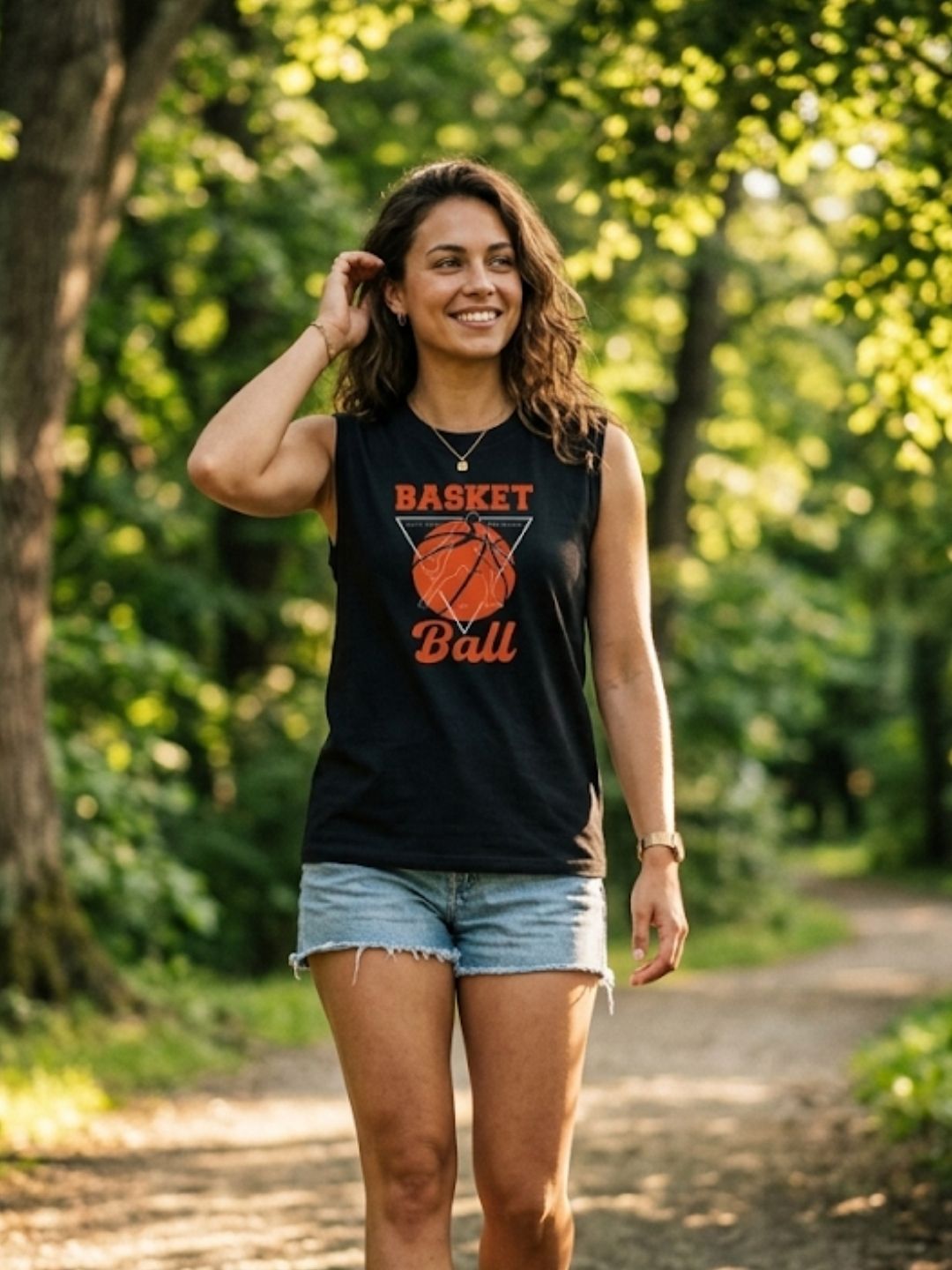 Basketball Retro Triangle Muscle Tank – Women’s Black