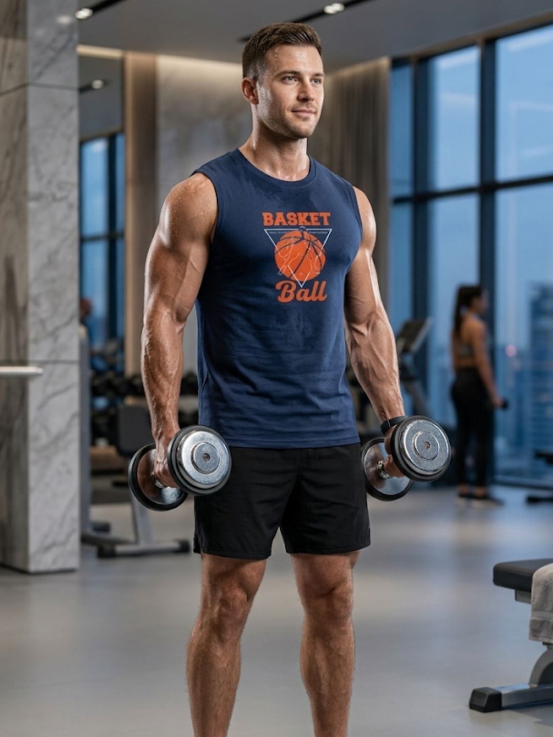 Basketball Retro Triangle Muscle Tank – Navy Blue
