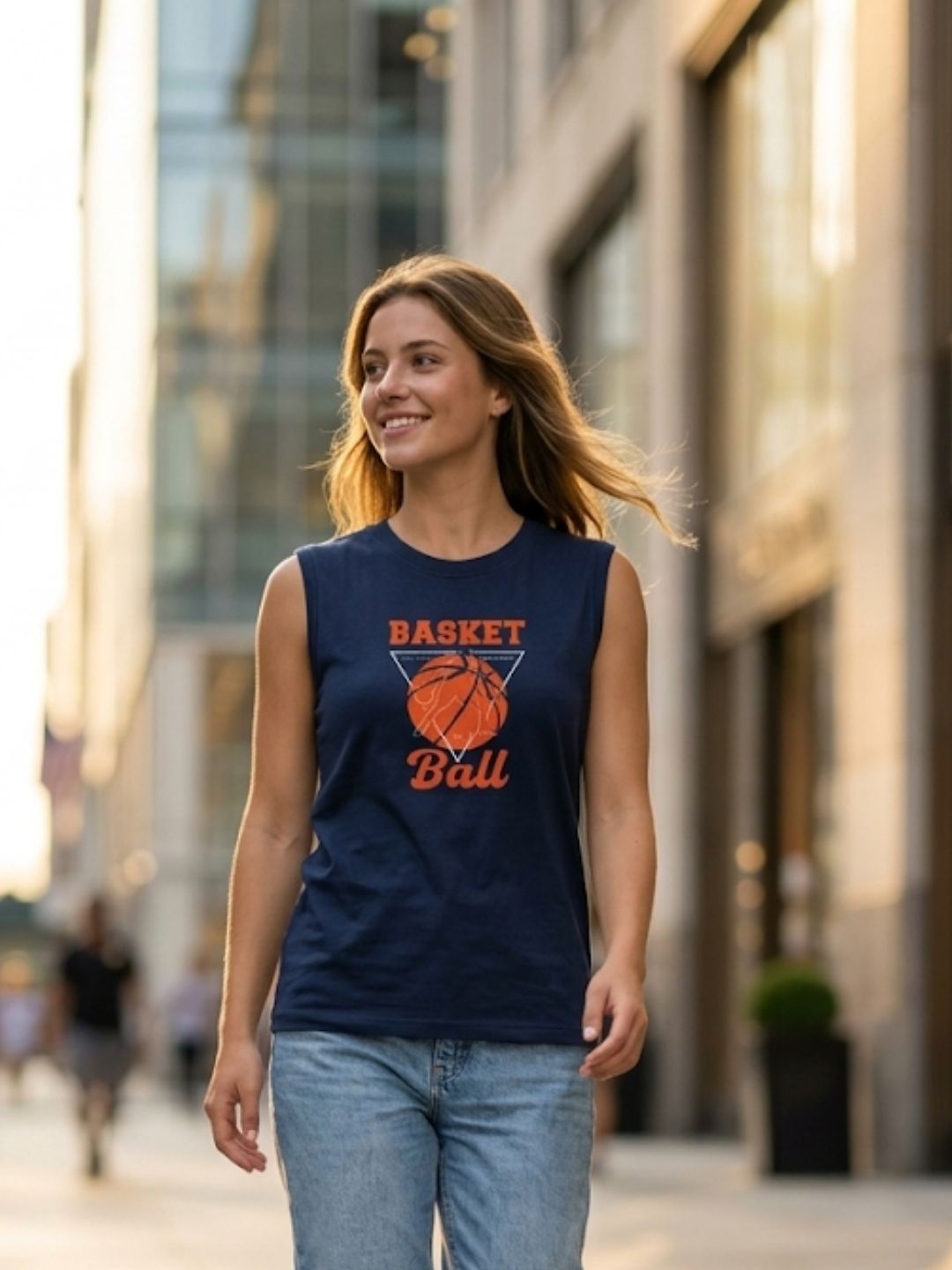 Basketball Retro Triangle Tank – Navy Blue (Women’s)