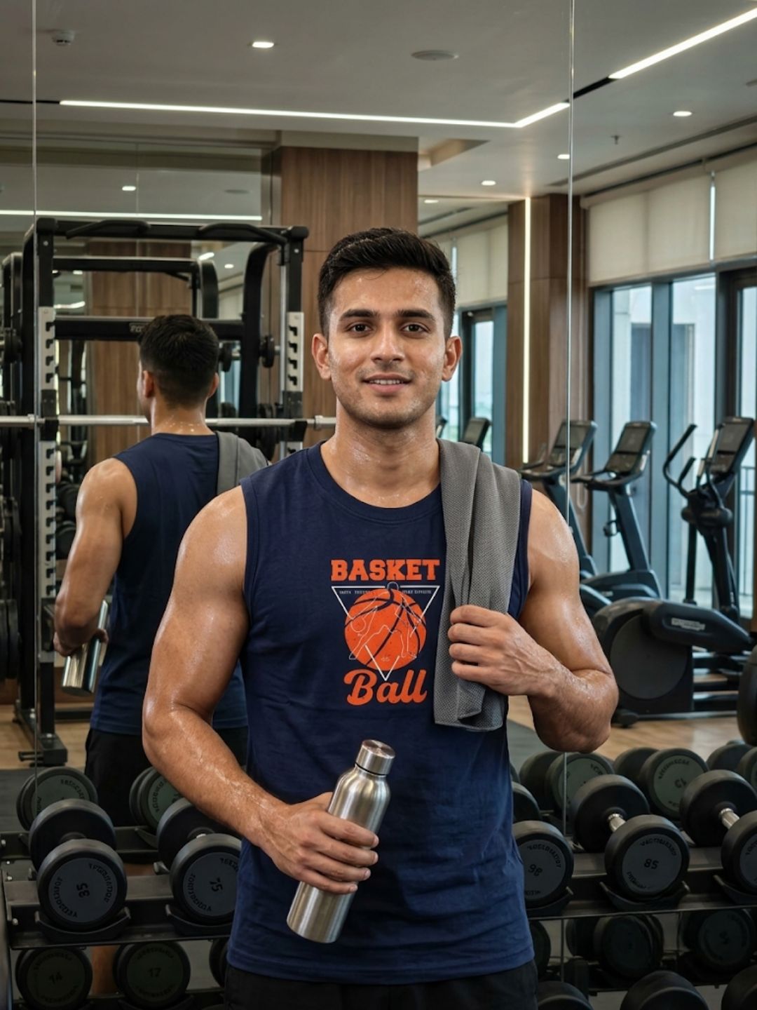 Basketball Retro Triangle Muscle Tank – Navy Blue