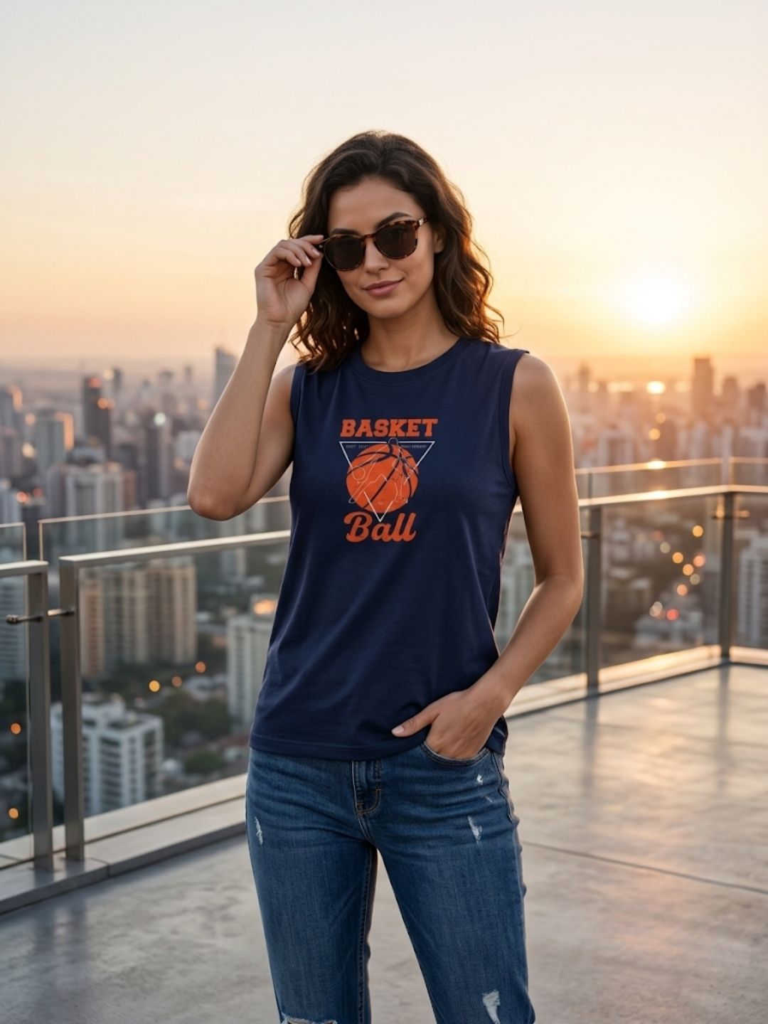 Basketball Retro Triangle Tank – Navy Blue (Women’s)
