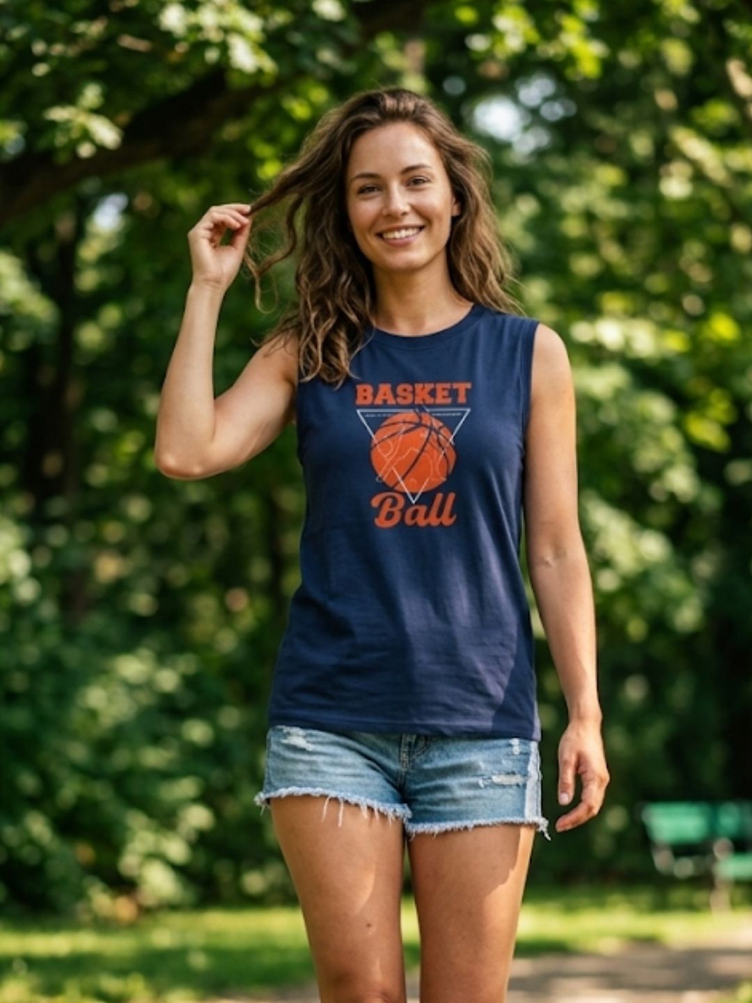Basketball Retro Triangle Tank – Navy Blue (Women’s)