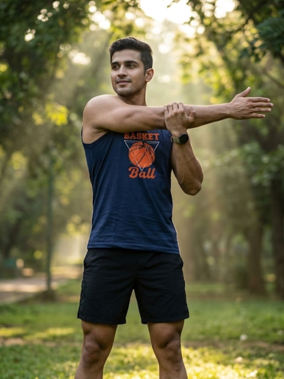 Basketball Retro Triangle Muscle Tank – Navy Blue