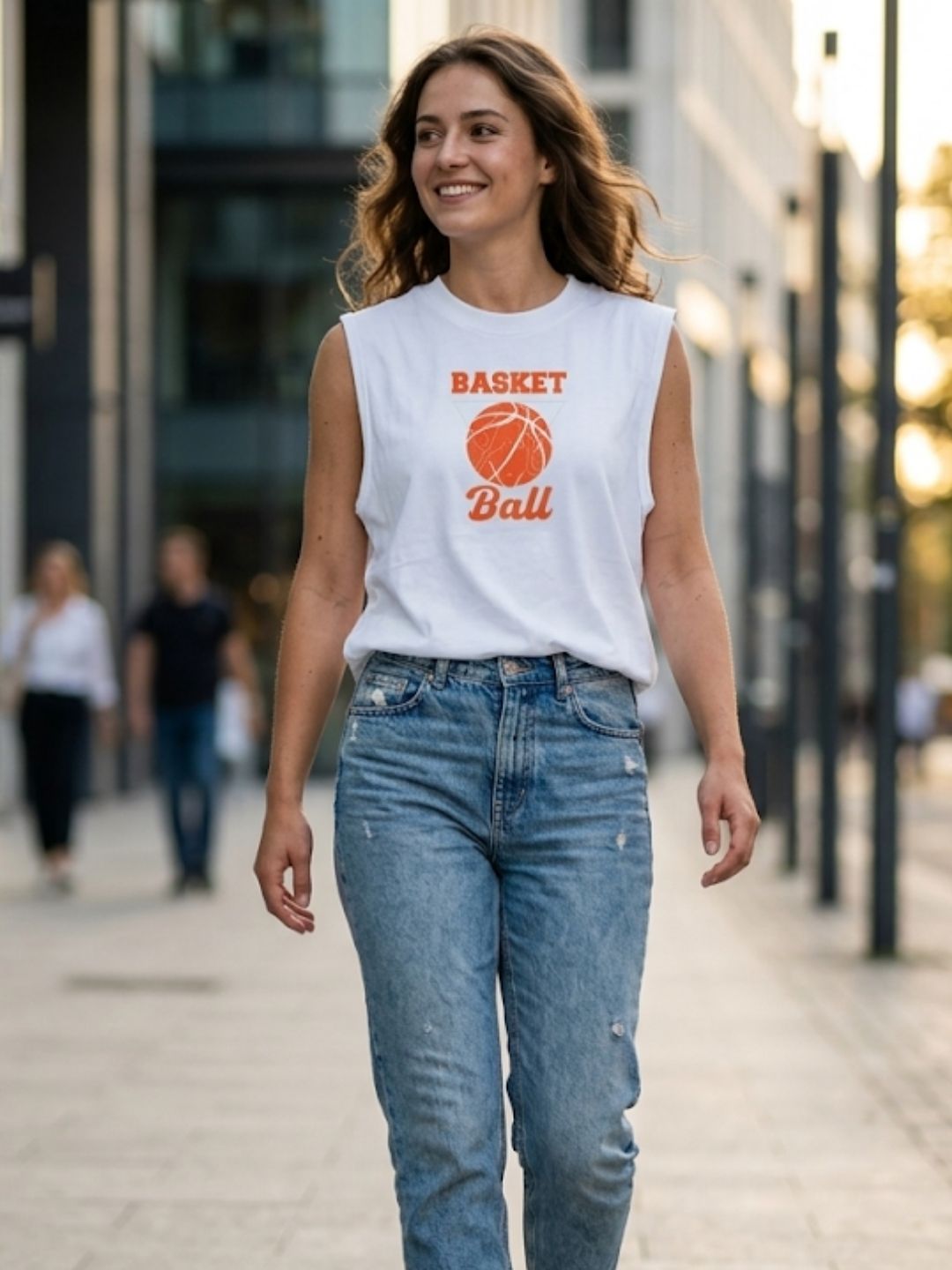 Basketball Retro Triangle Muscle Tank – Women’s White