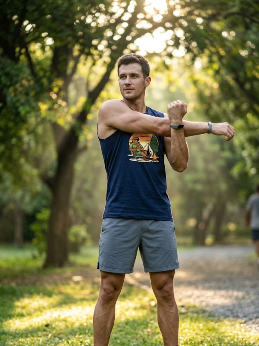 Retro Sunset Camping Bear Muscle Tank – Navy Blue