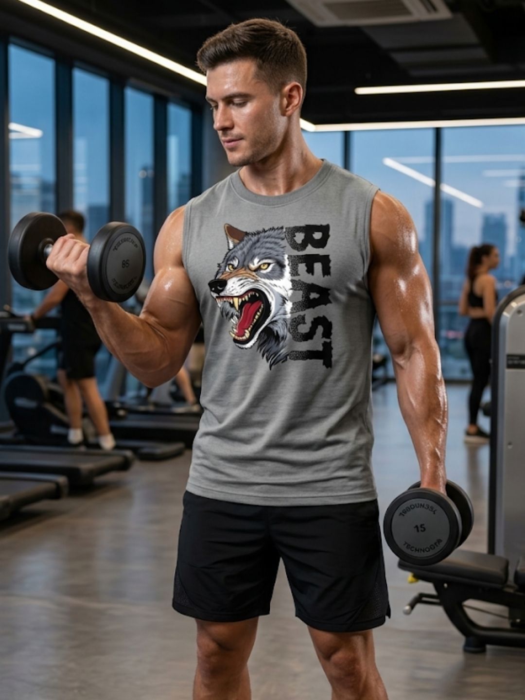 Beast Wolf Muscle Tank – Men’s Grey