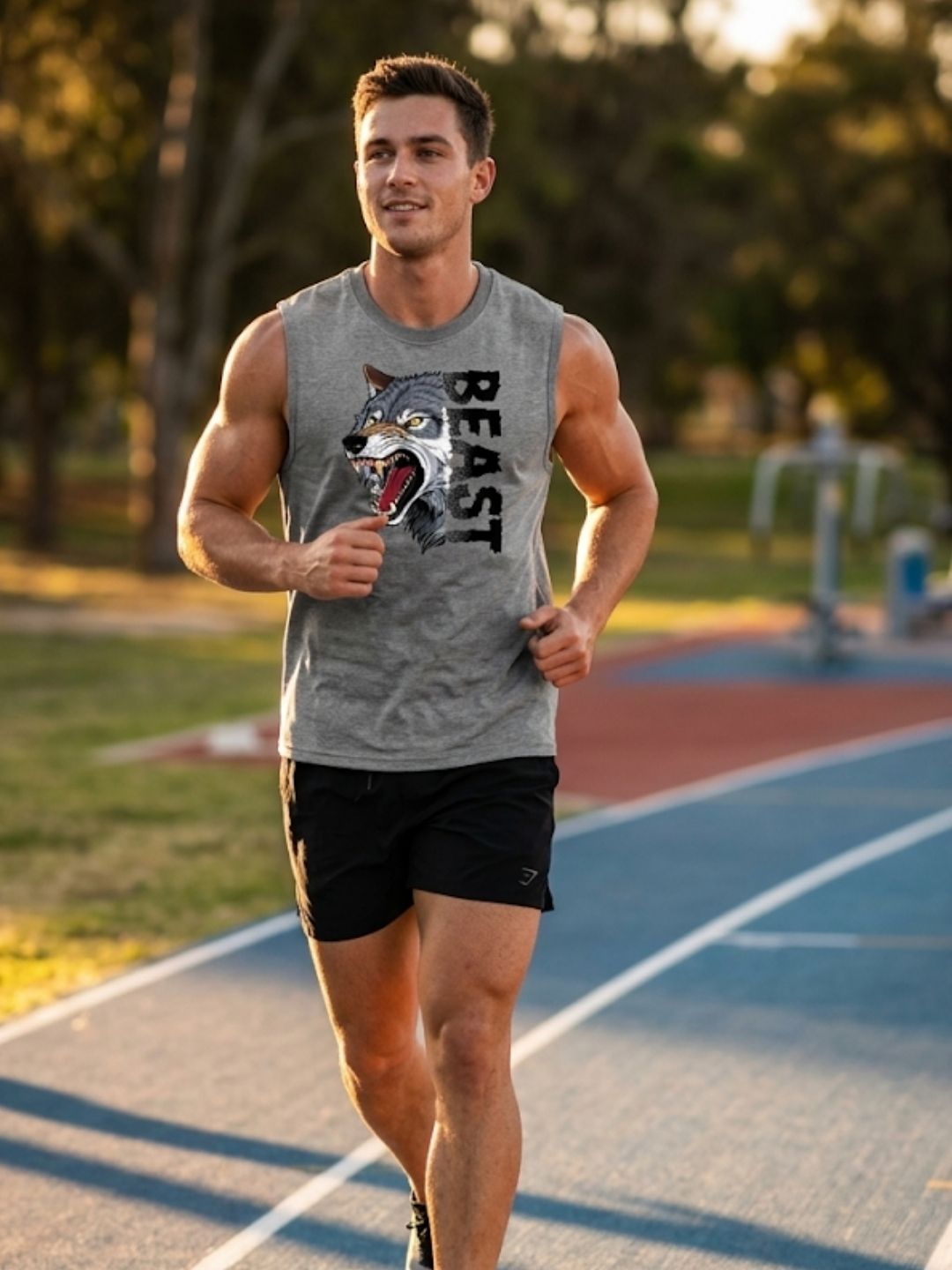 Beast Wolf Muscle Tank – Men’s Grey