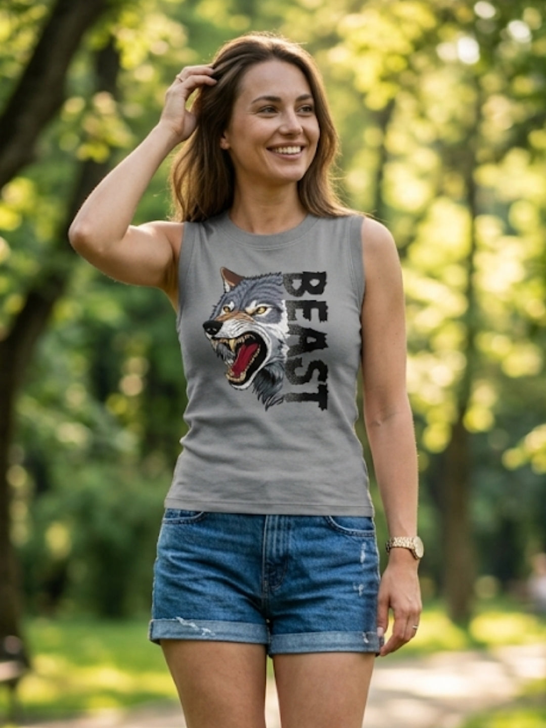Beast Wolf Muscle Tank – Women’s Grey